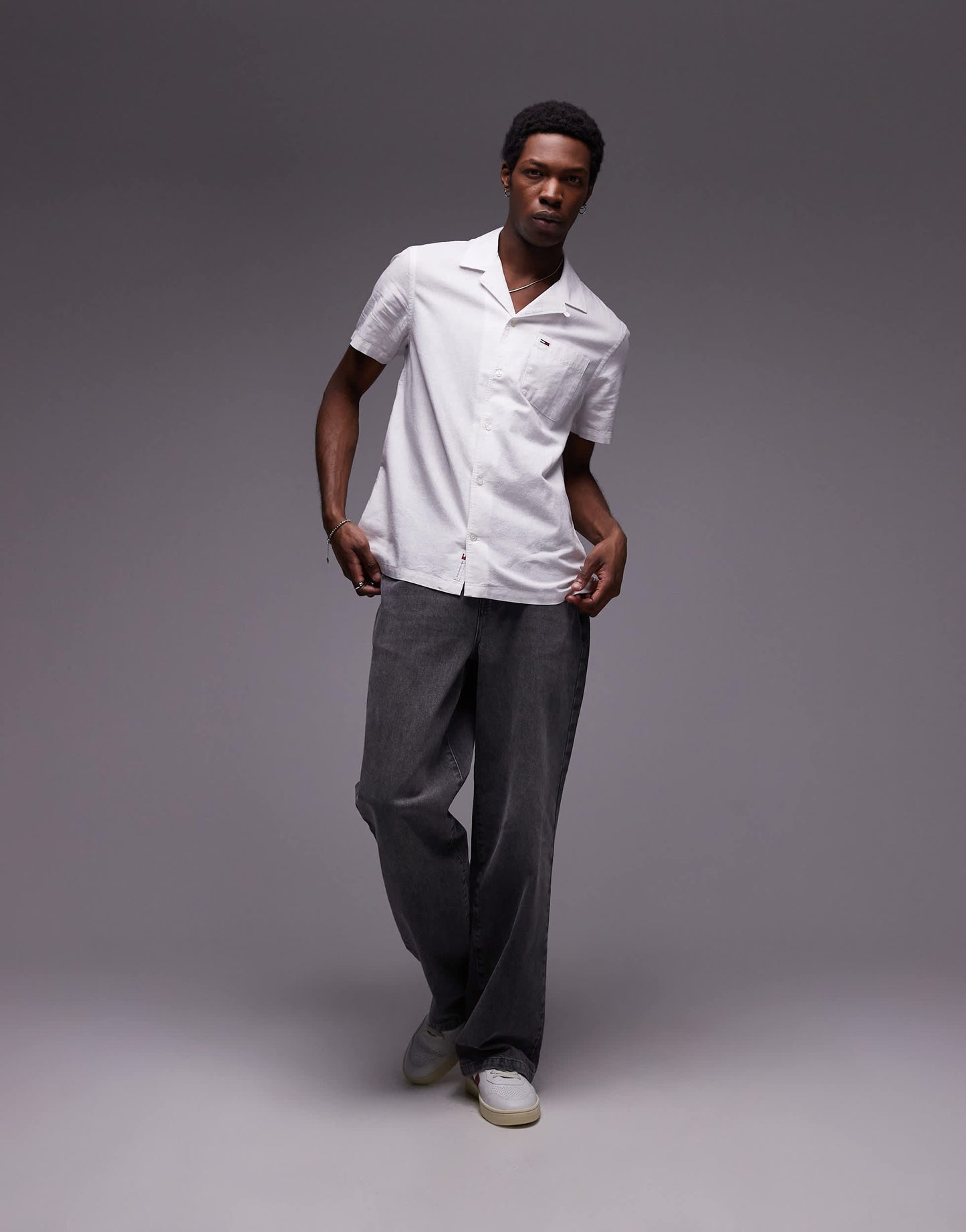 Tommy Jeans linen button shirt in off white