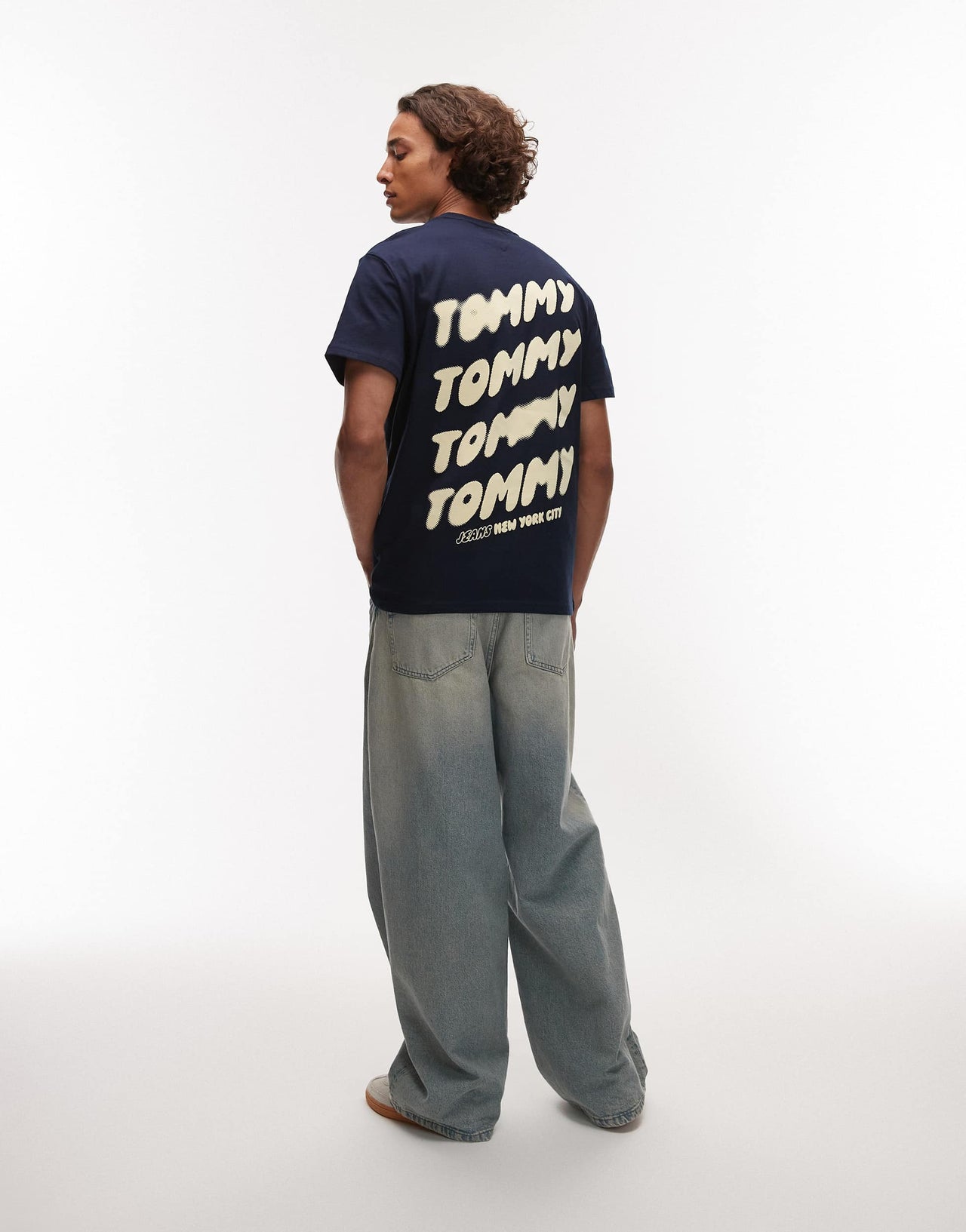 Tommy Jeans bubble back print t-shirt in navy and yellow
