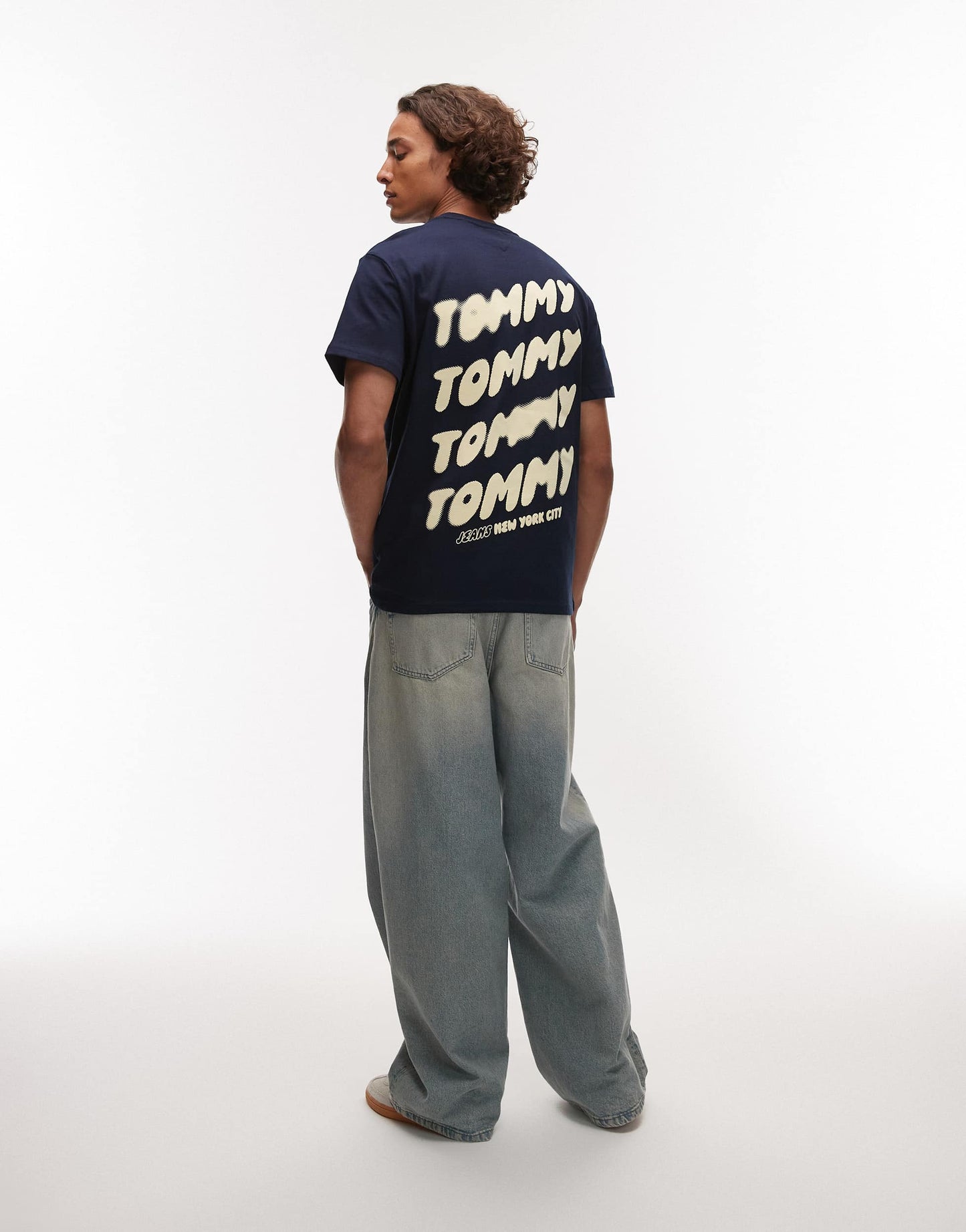 Tommy Jeans bubble back print t-shirt in navy and yellow