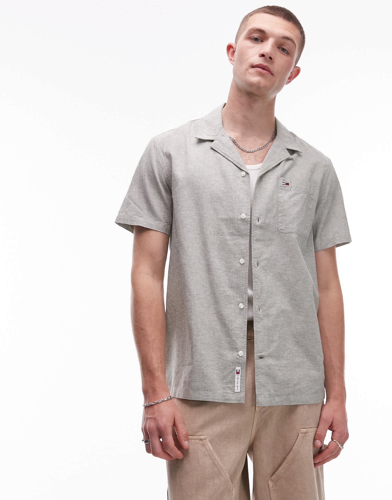 Tommy Jeans linen button shirt in washed green