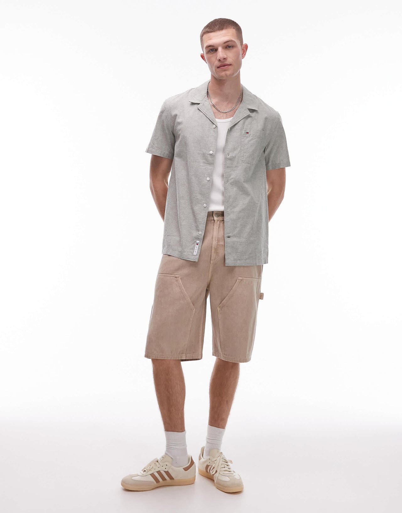 Tommy Jeans linen button shirt in washed green