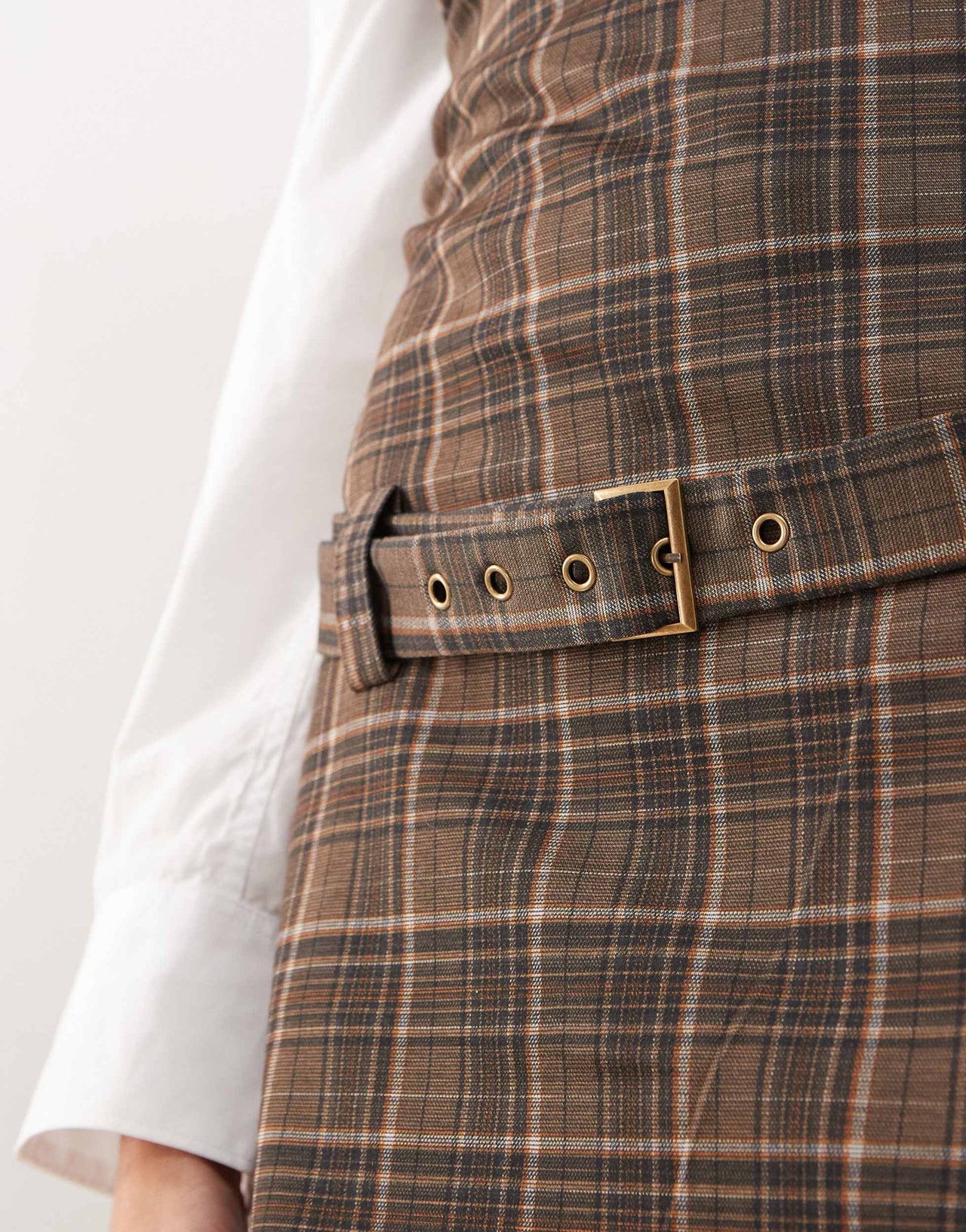Motel dilshan belted check mini dress in brown