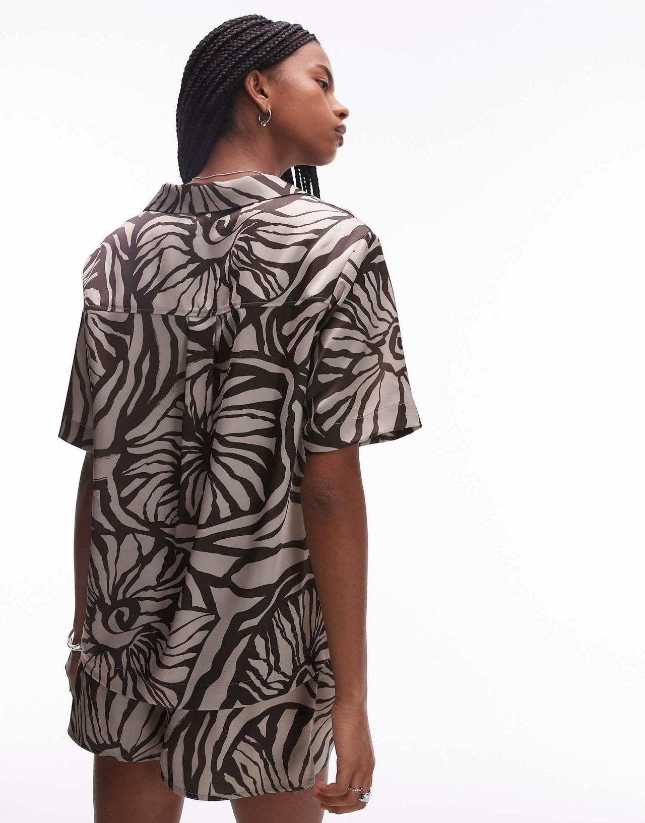 Topshop co-ord satin resort shirt in brown shell print
