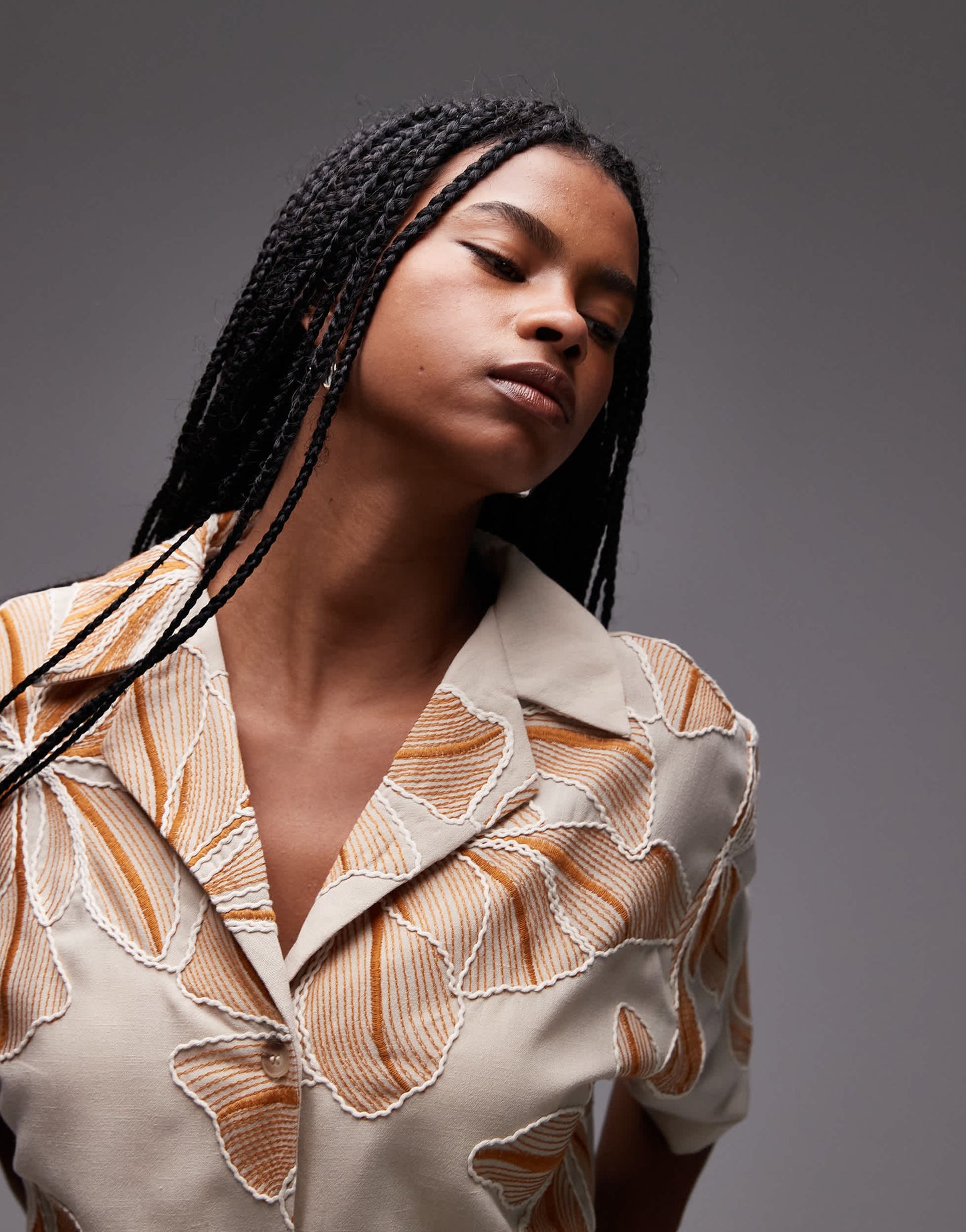 Topshop co-ord resort shirt in natural floral stitch