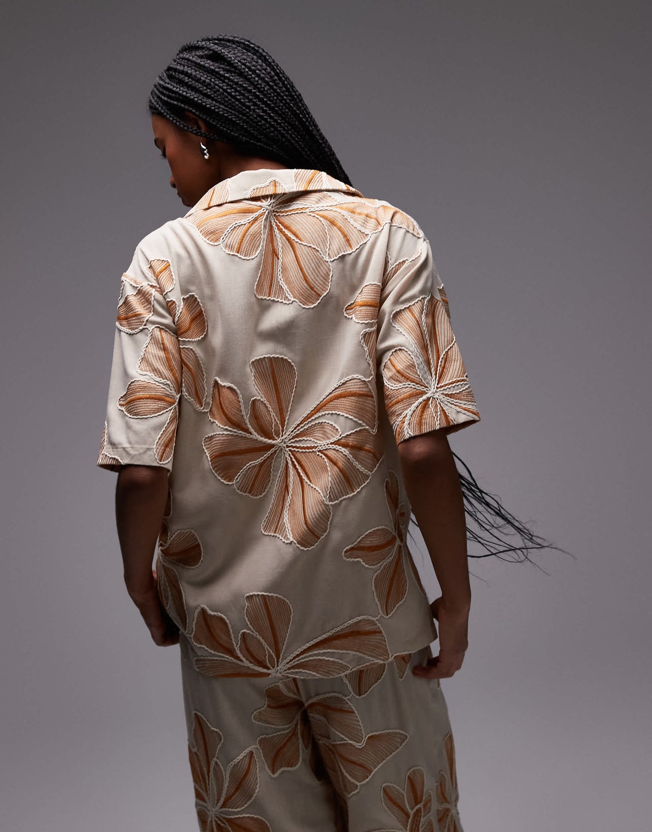 Topshop co-ord resort shirt in natural floral stitch