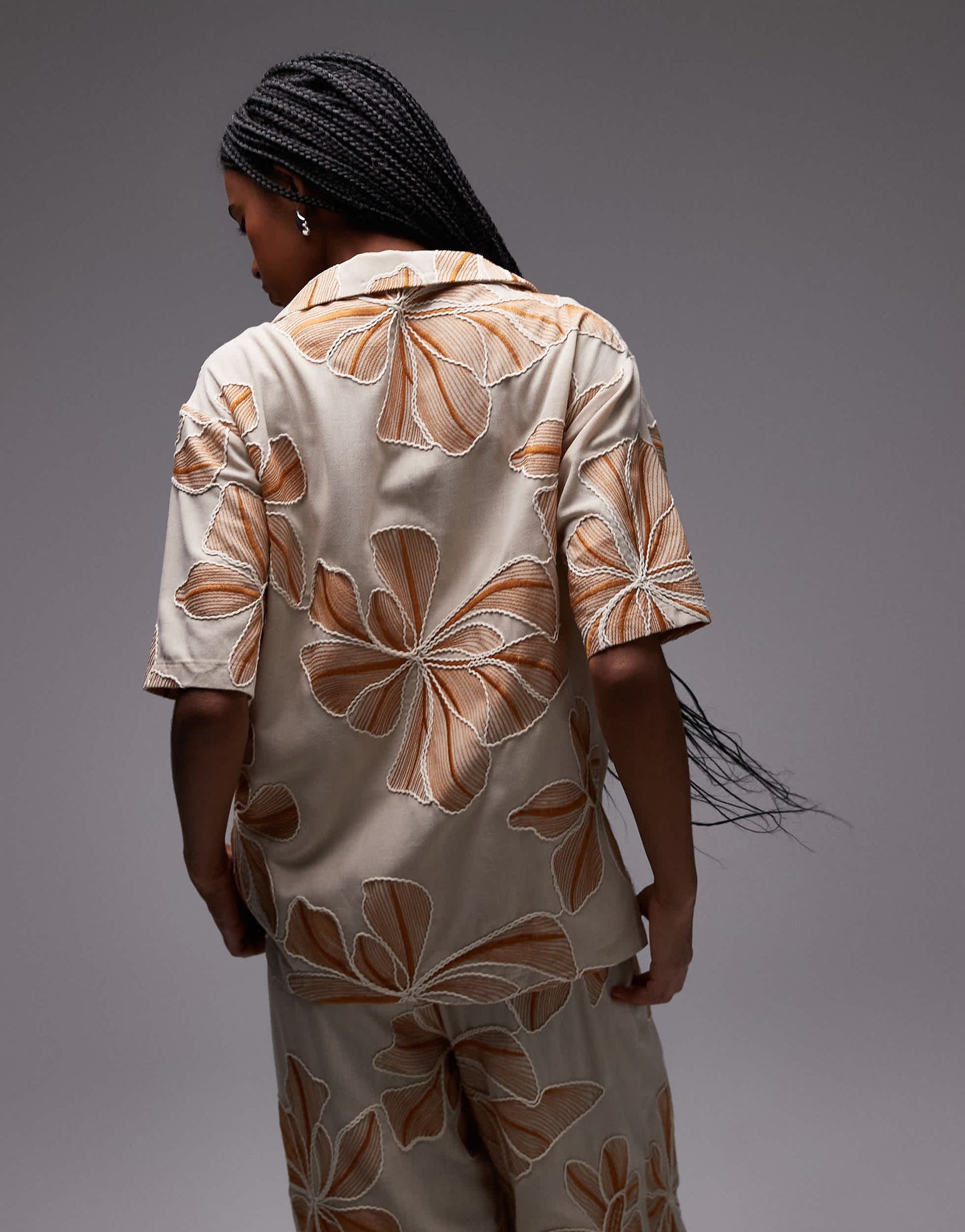 Topshop co-ord resort shirt in natural floral stitch