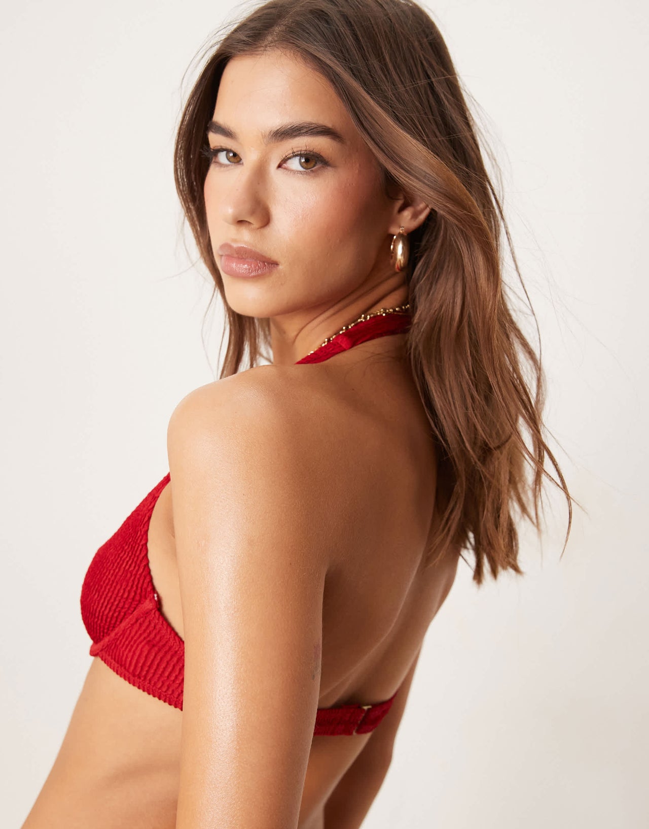Free Society crinkle halter underwire bikini top in cherry red