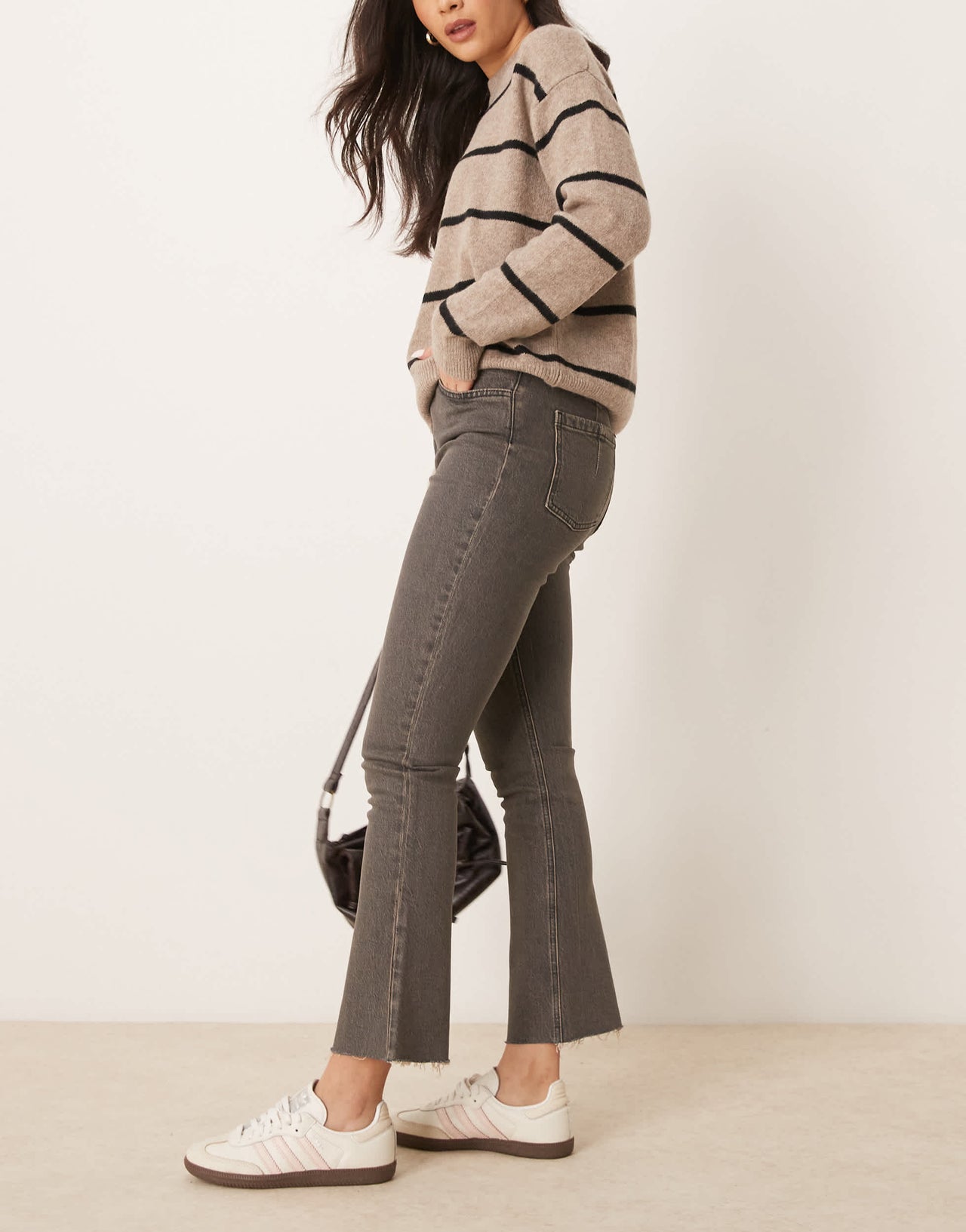 ASOS DESIGN cropped kick flare jean in brown overdye