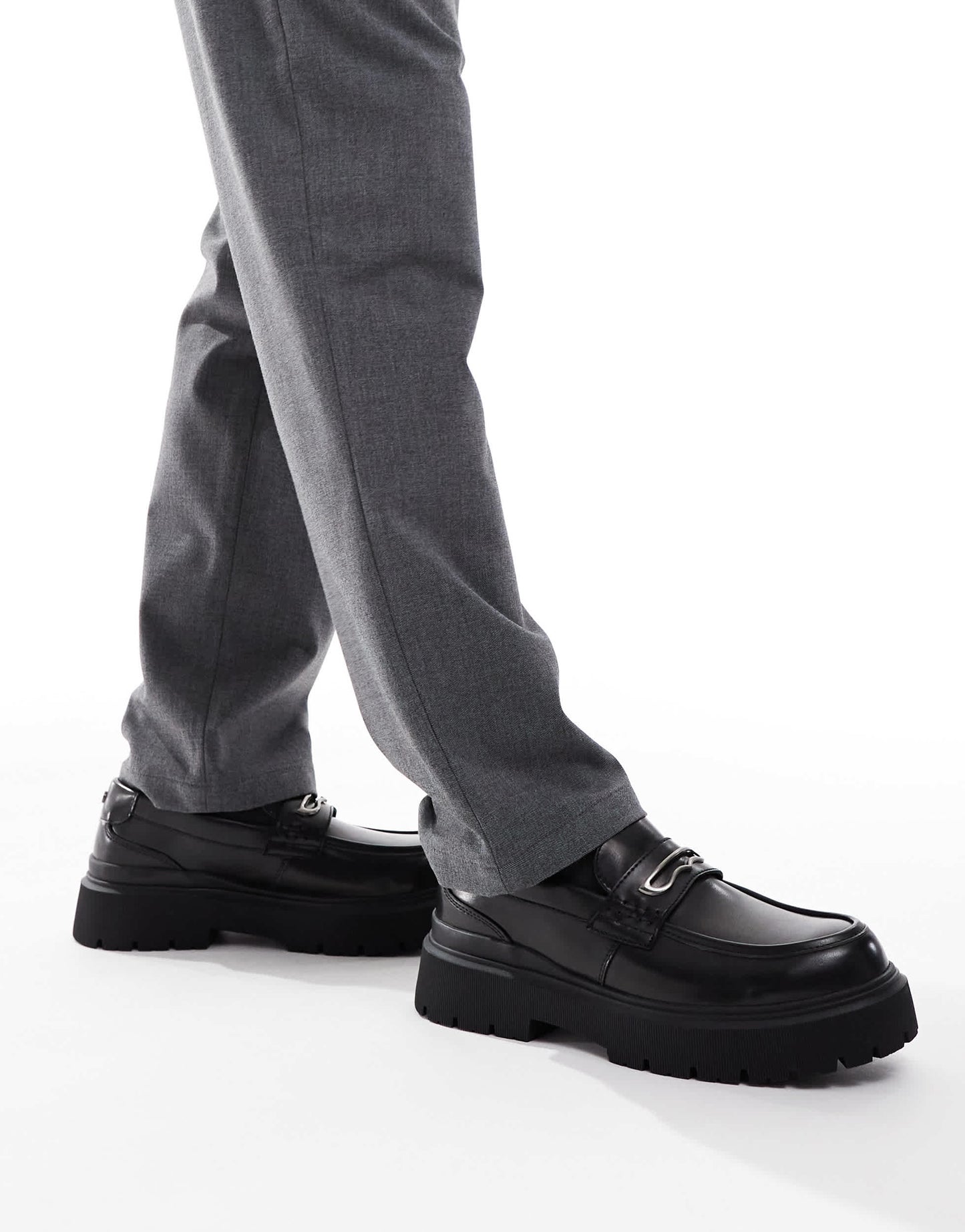 Bershka chunky buckle loafer in black