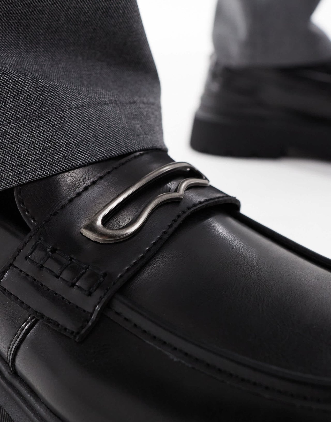 Bershka chunky buckle loafer in black