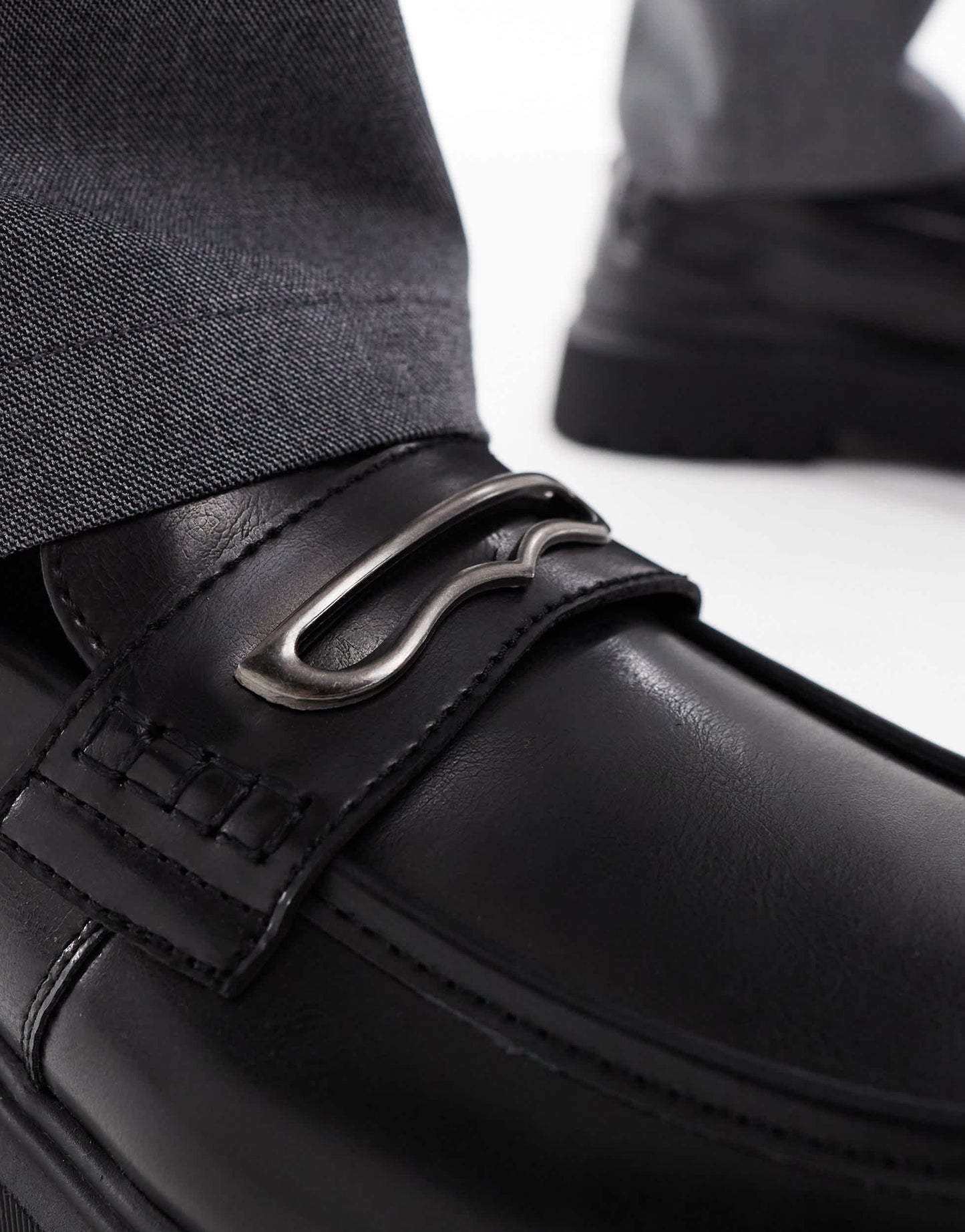 Bershka chunky buckle loafer in black