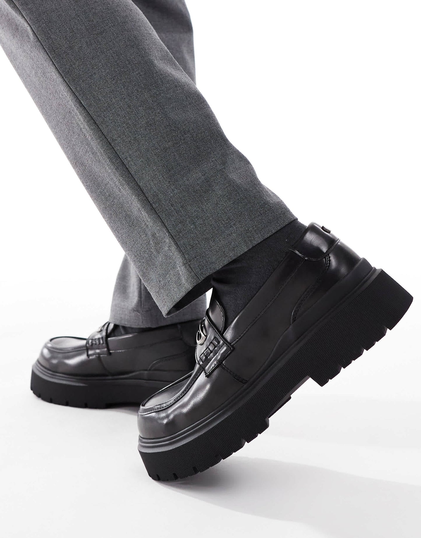 Bershka chunky buckle loafer in black