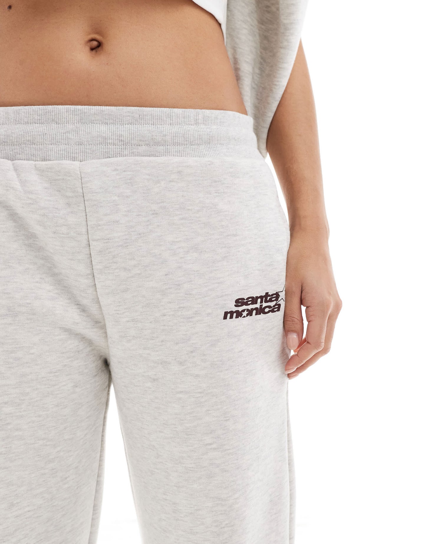 Pull&Bear 'Santa Monica' graphic wide leg jogger co-ord in grey marl