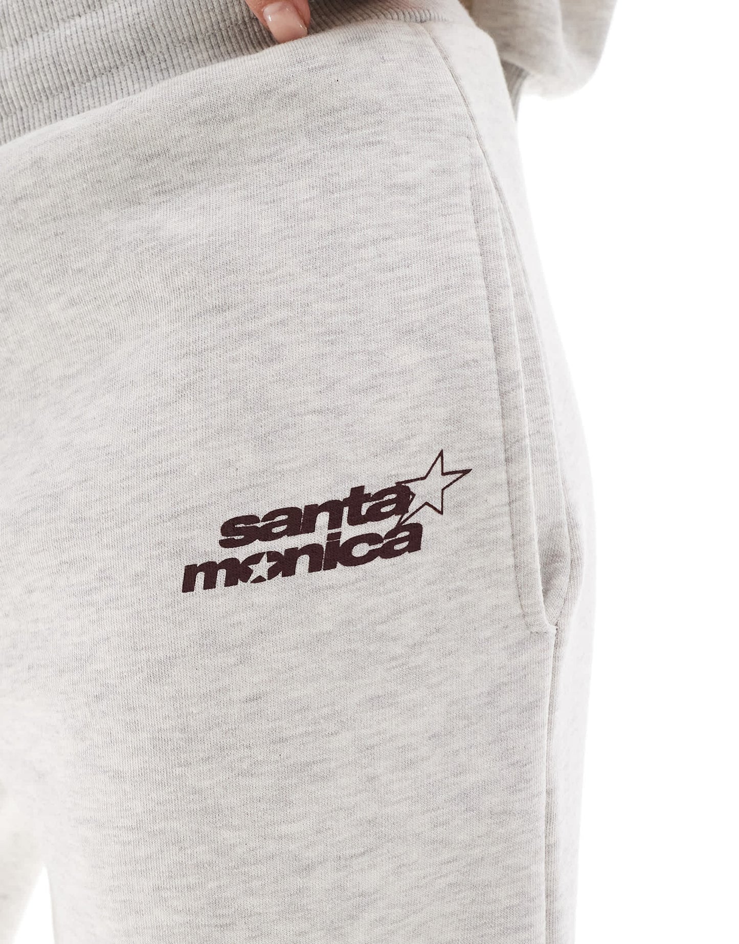 Pull&Bear 'Santa Monica' graphic wide leg jogger co-ord in grey marl