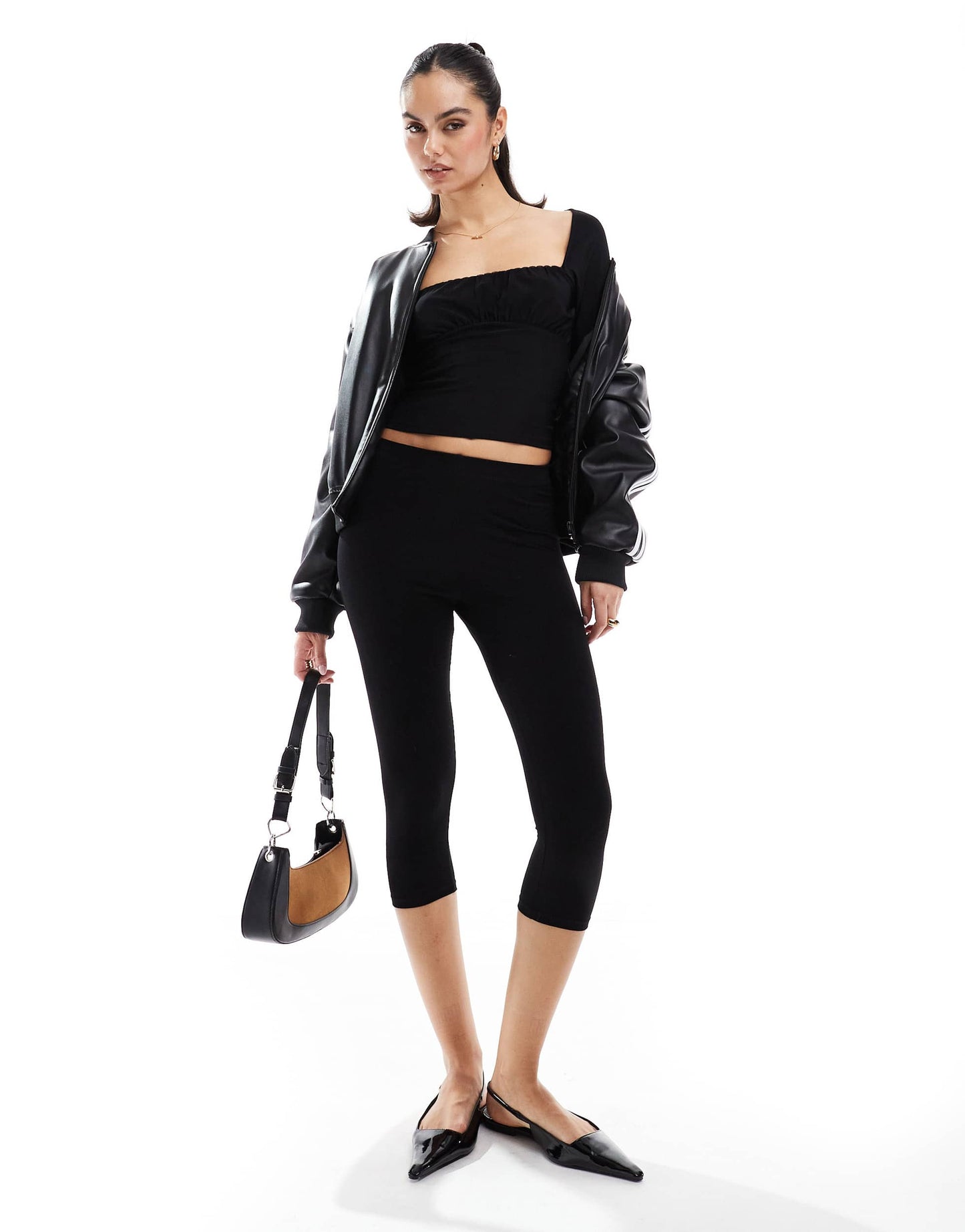 Pull&Bear ruched long sleeve mesh top in black
