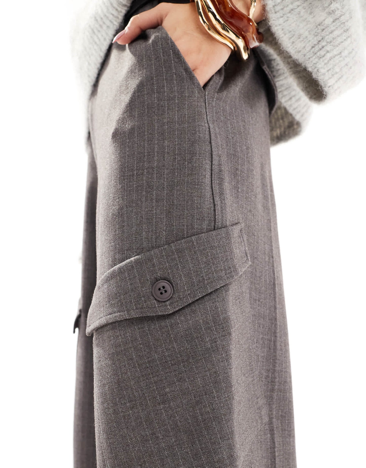 Pull&Bear pinstripe cargo trouser in grey