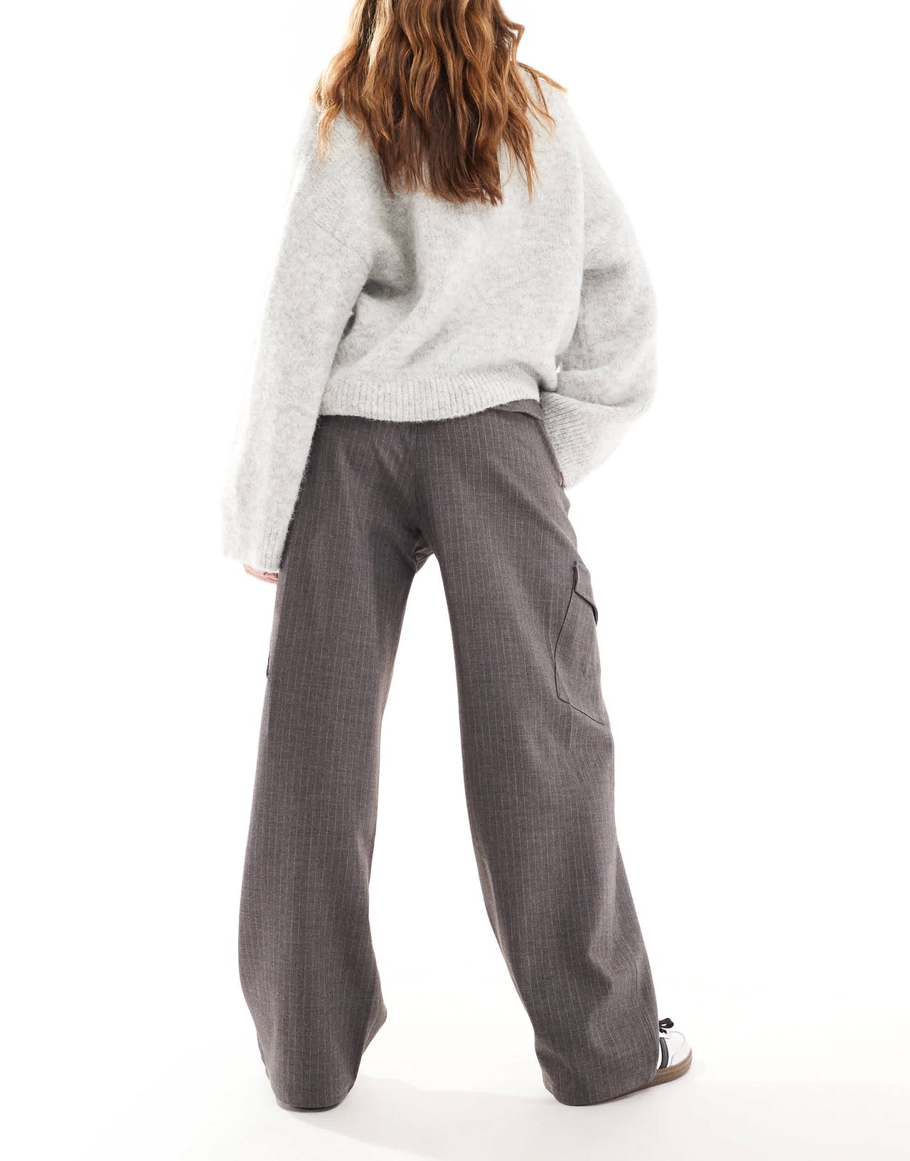 Pull&Bear pinstripe cargo trouser in grey