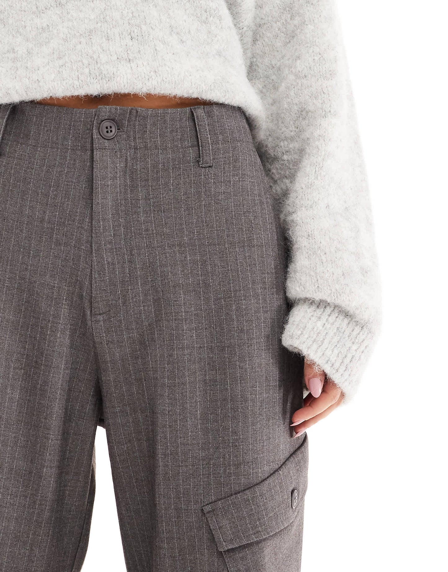 Pull&Bear pinstripe cargo trouser in grey