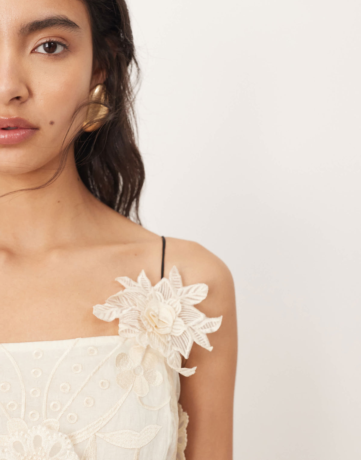 ARRANGE mirrored applique floral embroidered cami maxi dress in cream