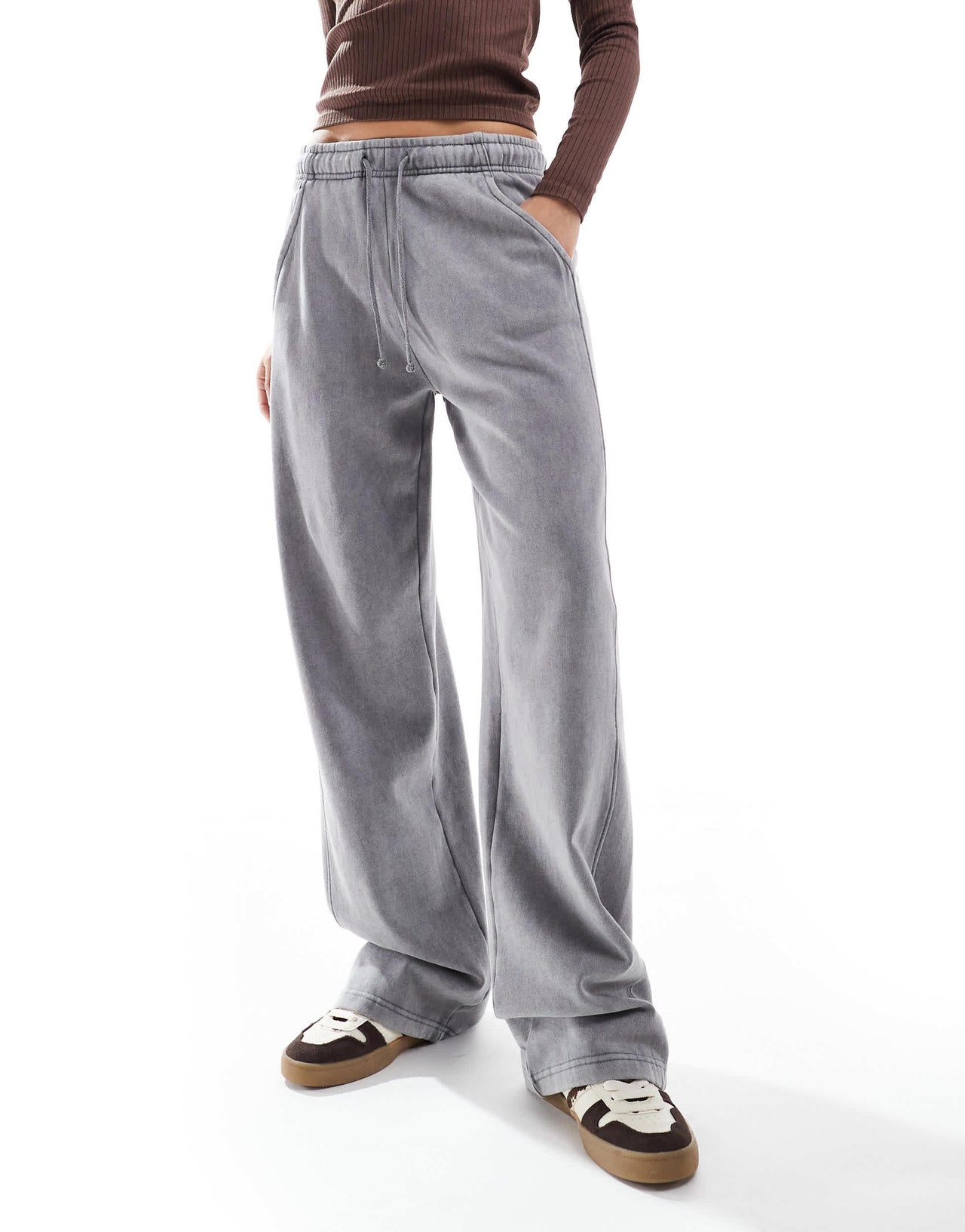 Pull&Bear wide leg jogger in acid washed grey