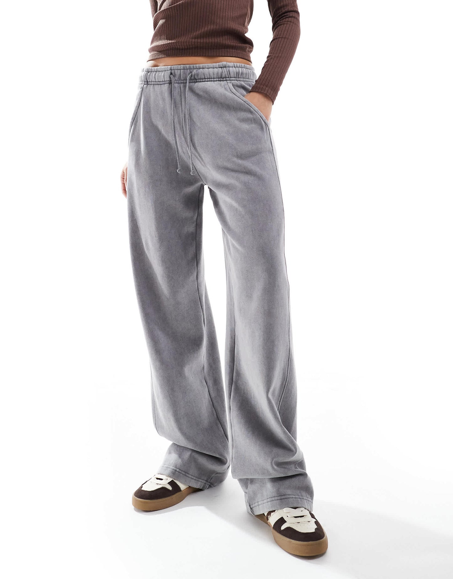 Pull&Bear wide leg jogger in acid washed grey