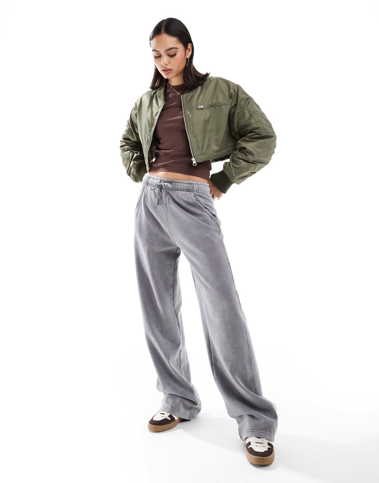 Pull&Bear wide leg jogger in acid washed grey