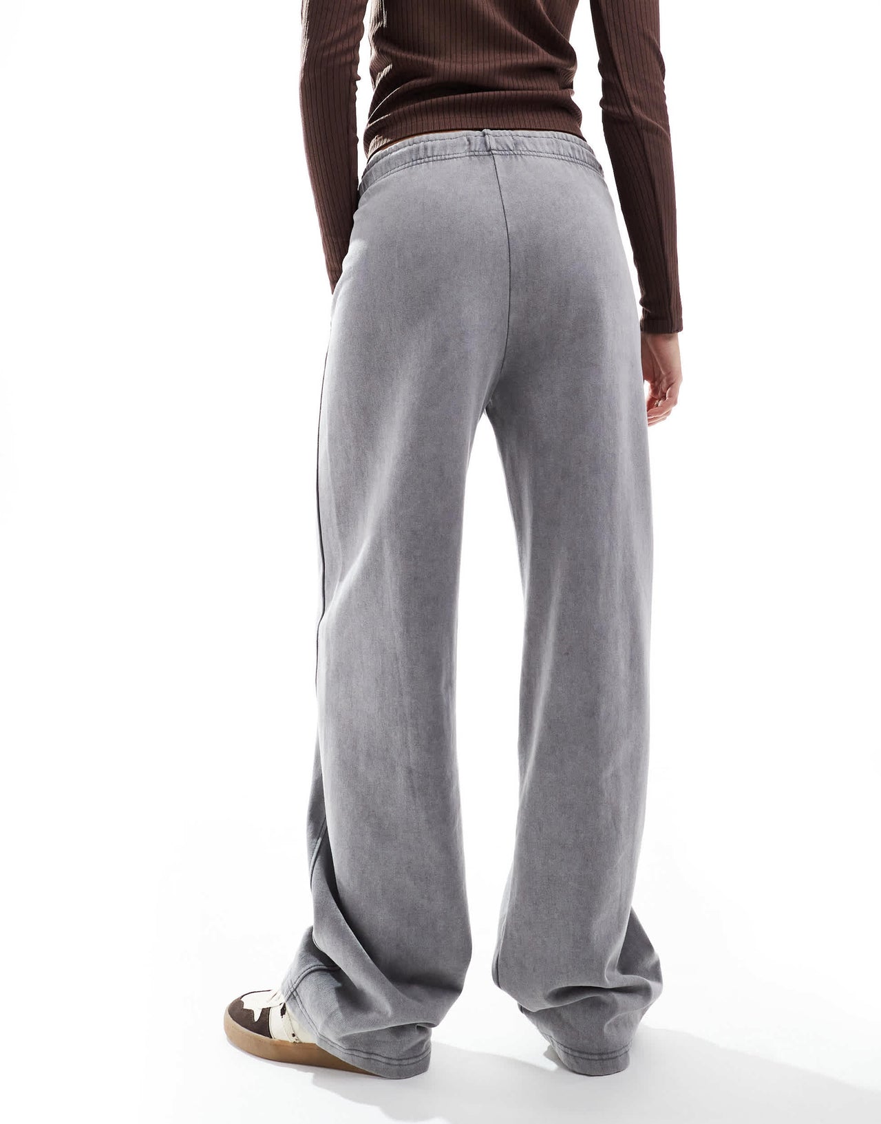Pull&Bear wide leg jogger in acid washed grey