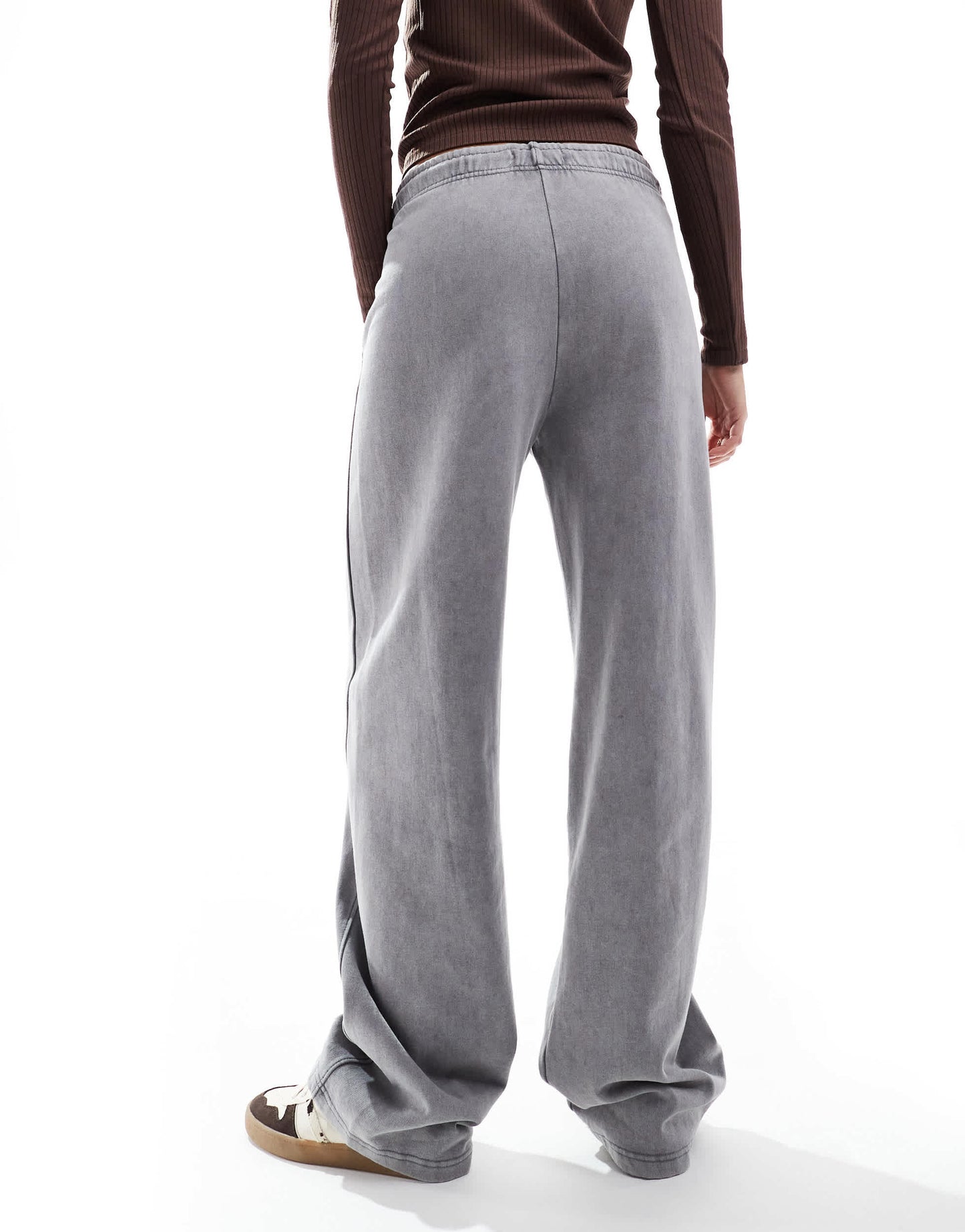 Pull&Bear wide leg jogger in acid washed grey