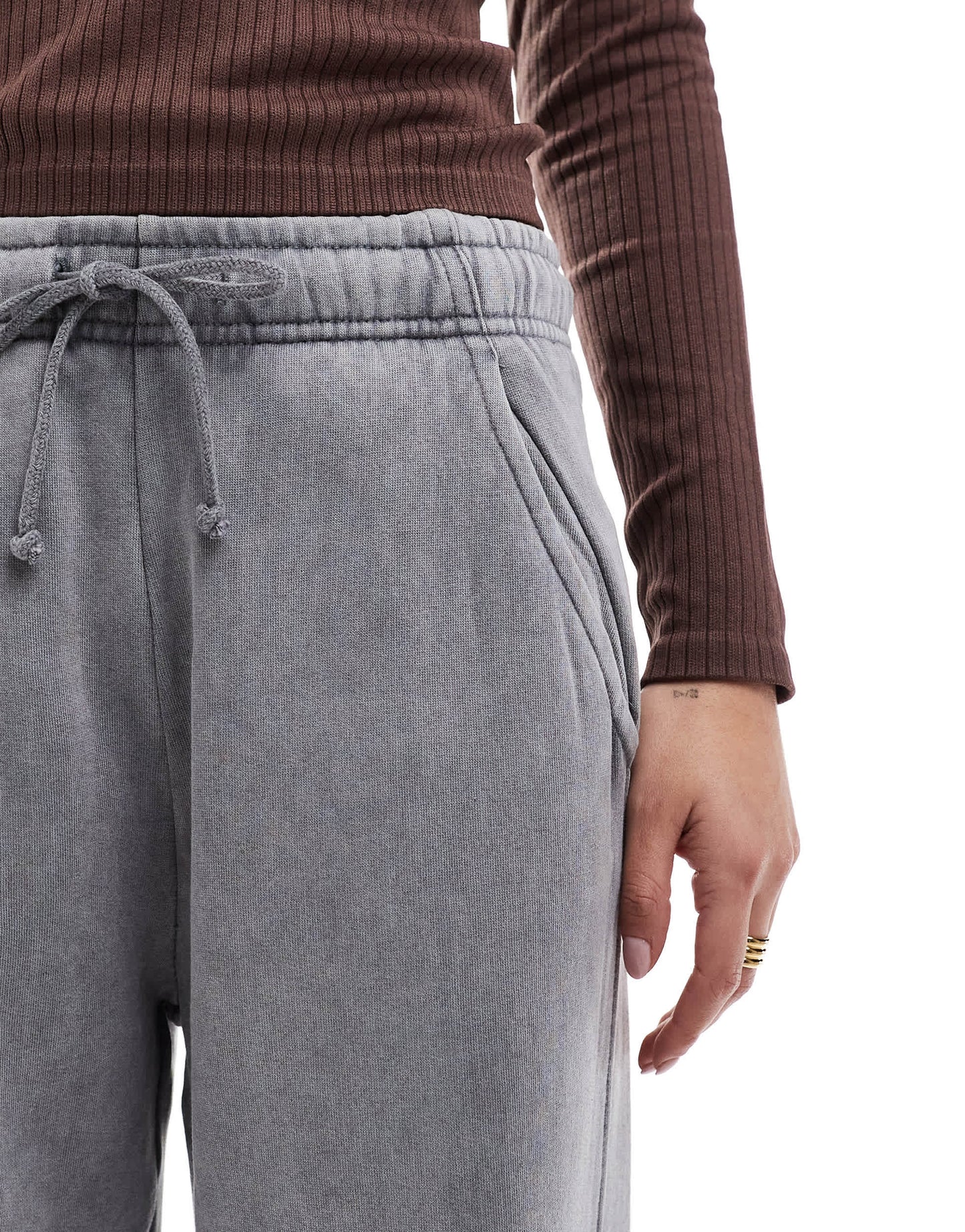 Pull&Bear wide leg jogger in acid washed grey