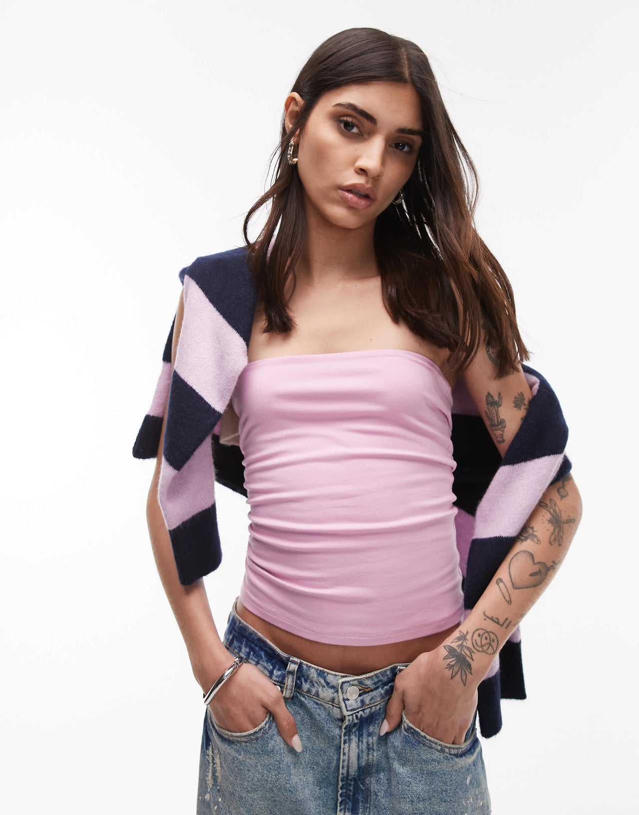 Topshop longline bandeau in pink