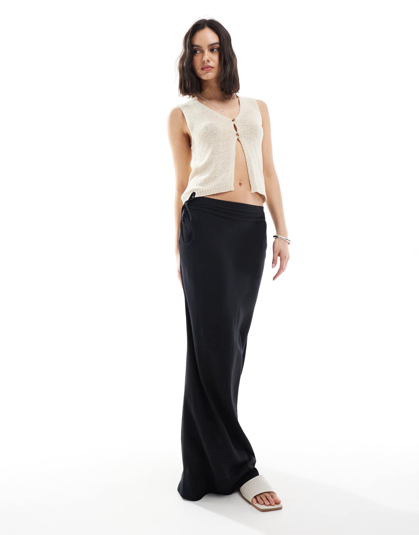 ASOS DESIGN linen blend bias maxi skirt in black