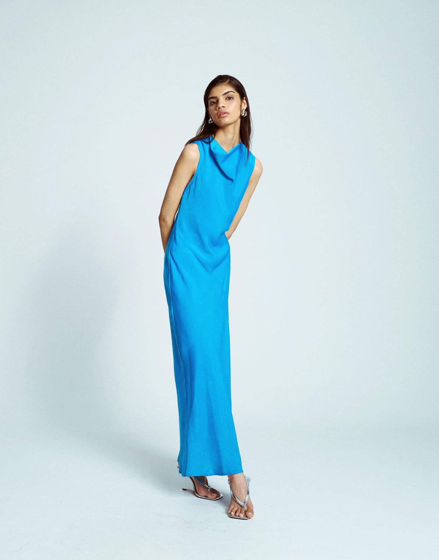 Topshop asymmetric open back dress in bright blue