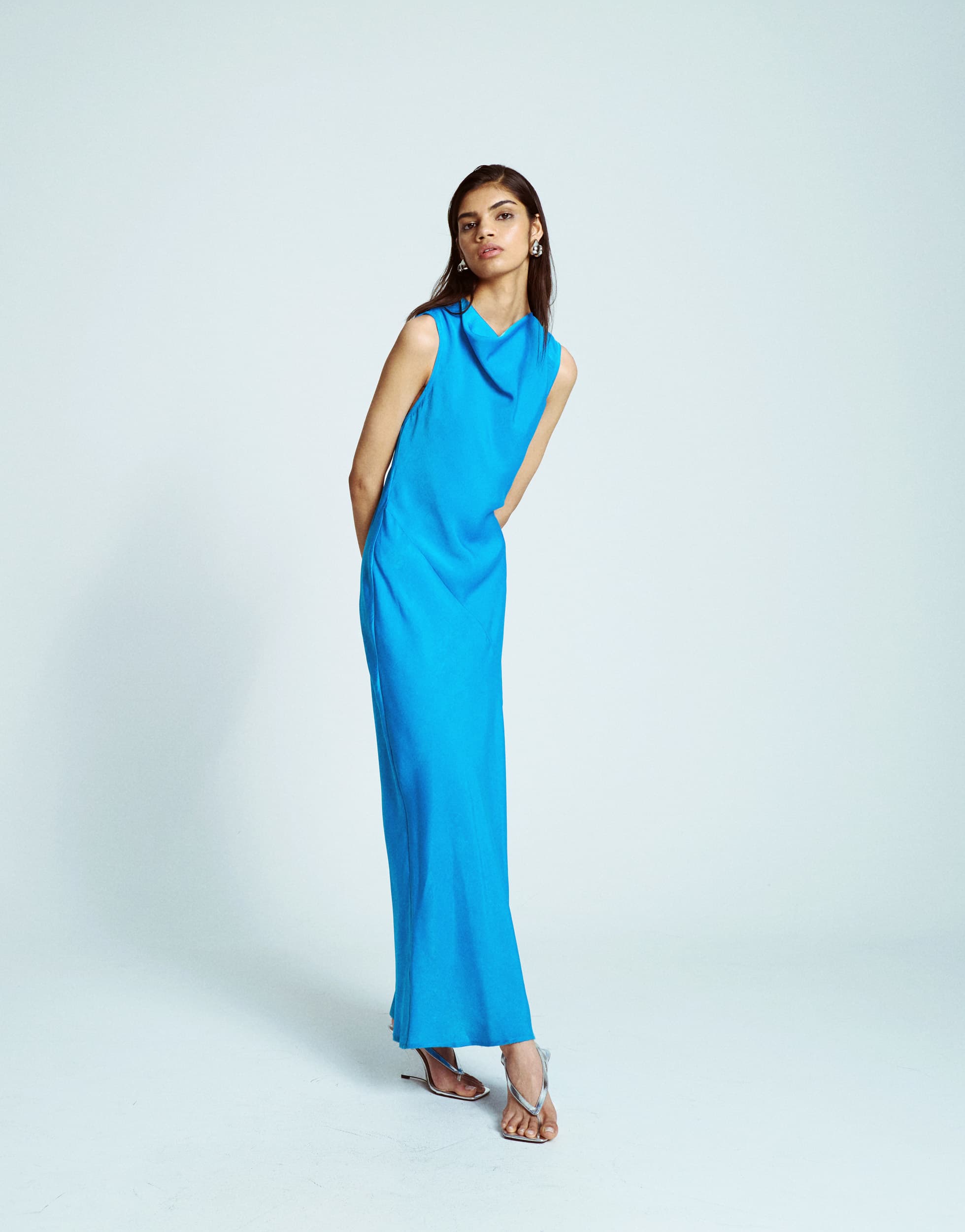 Topshop asymmetric open back dress in bright blue