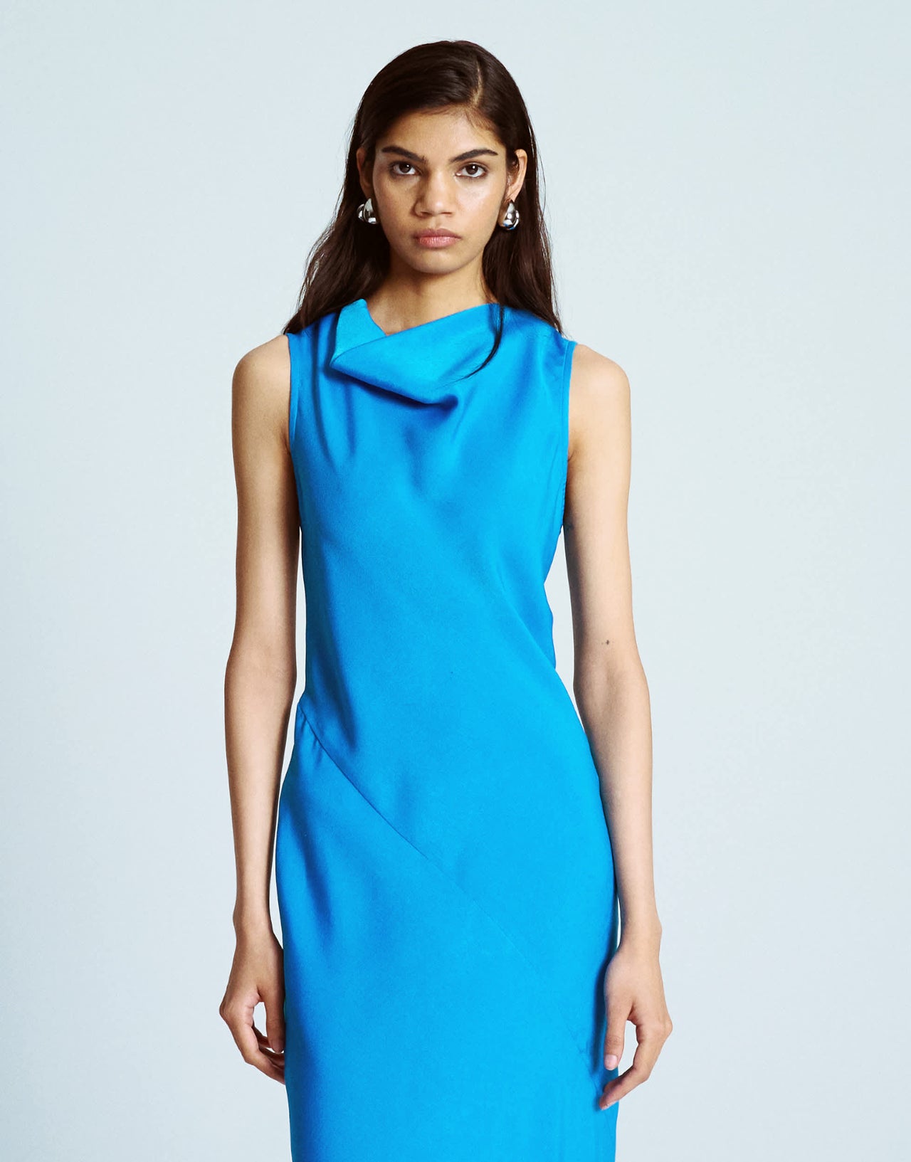 Topshop asymmetric open back dress in bright blue