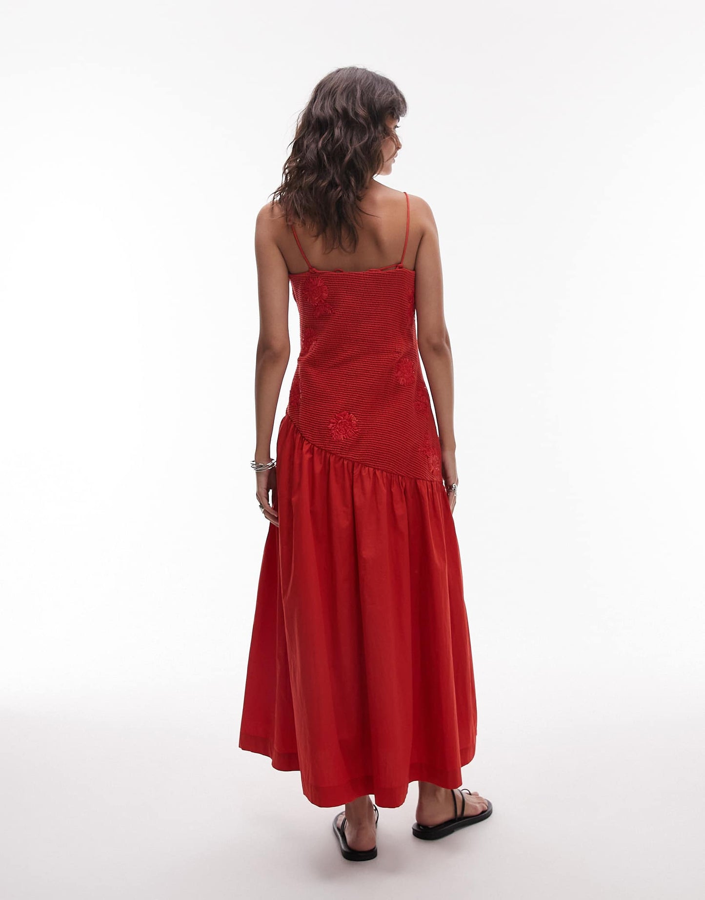 Topshop dropped waist raffia bodest midi sundress in red