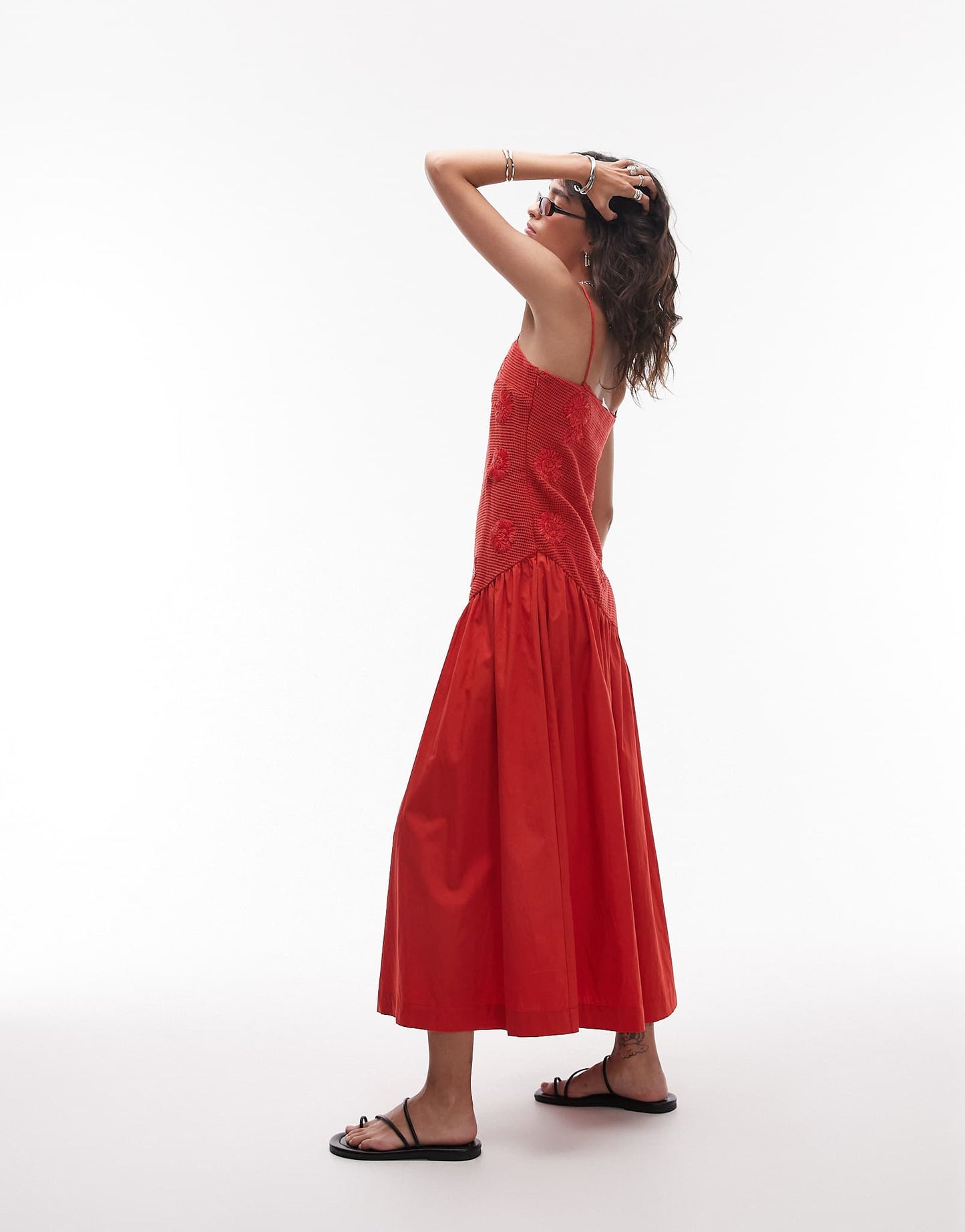 Topshop dropped waist raffia bodest midi sundress in red