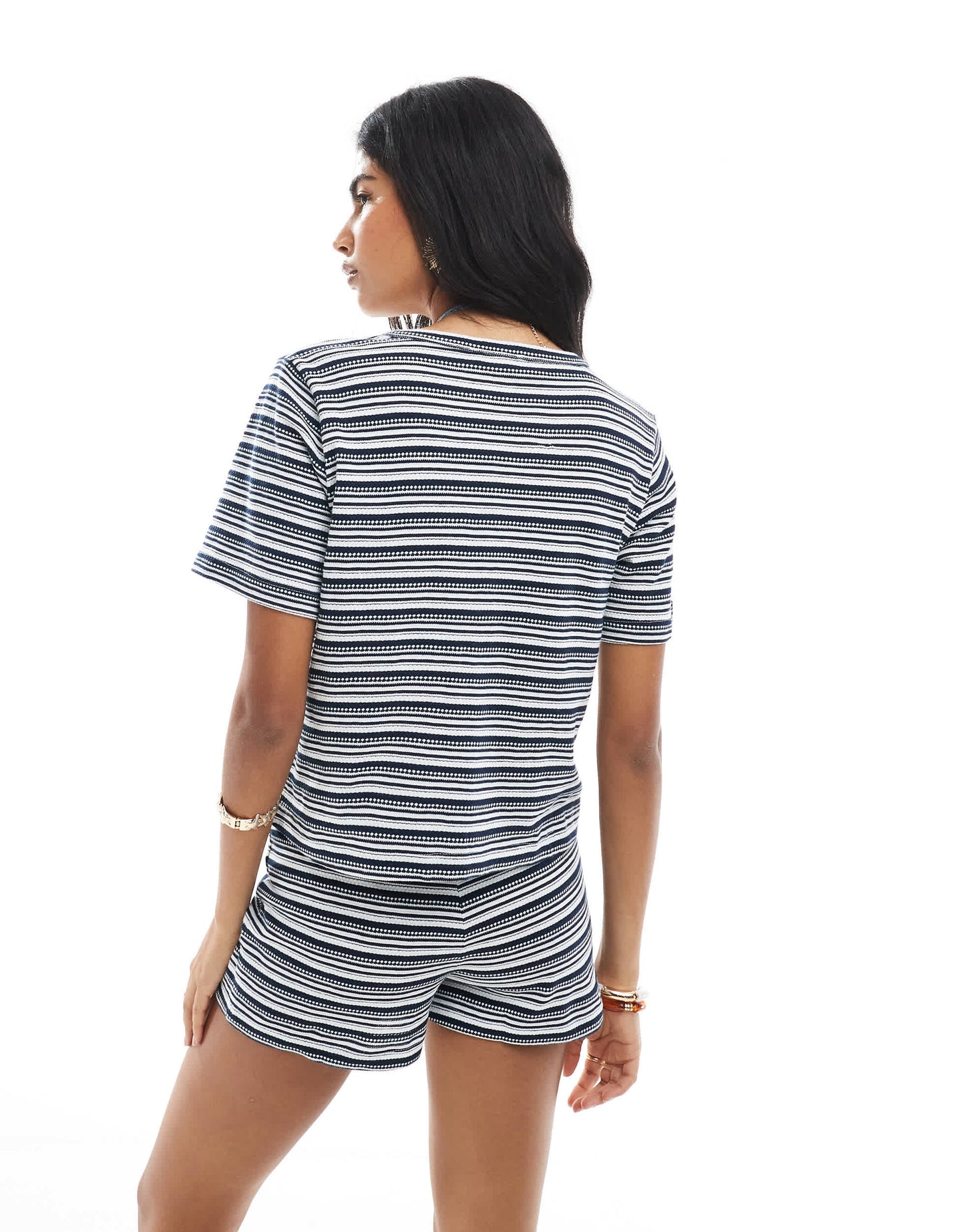 ASOS DESIGN short sleeve cardigan co-ord in textured navy stripe