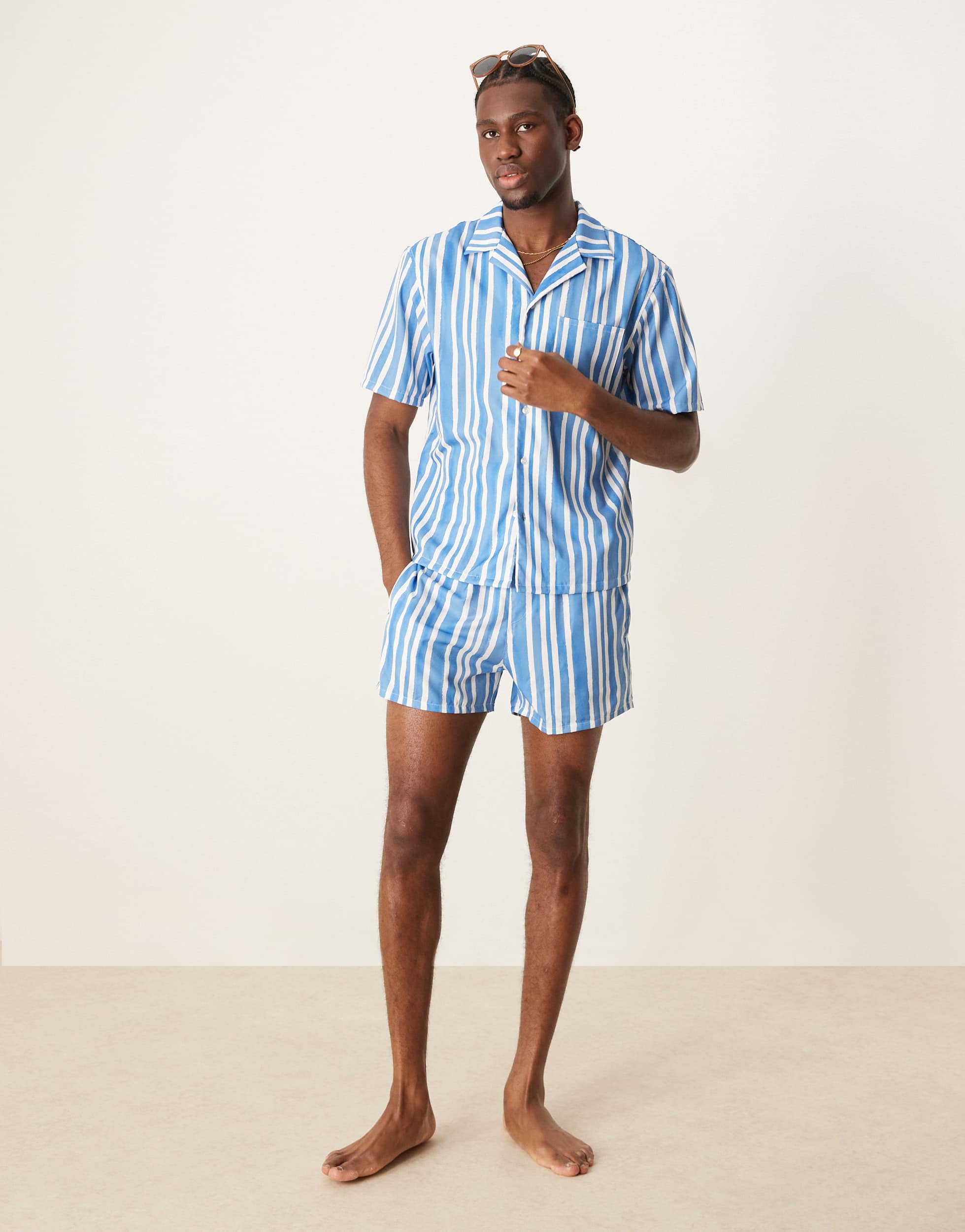 Free Society stripe short sleeve beach shirt in blue
