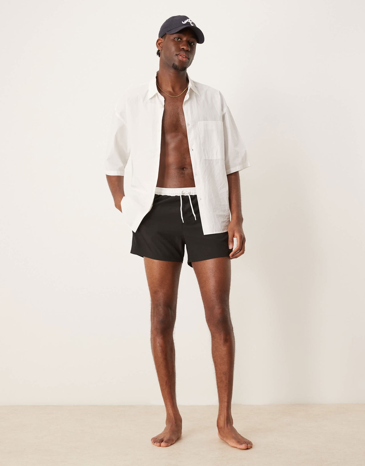 Free Society contrast trim swim short in black and white