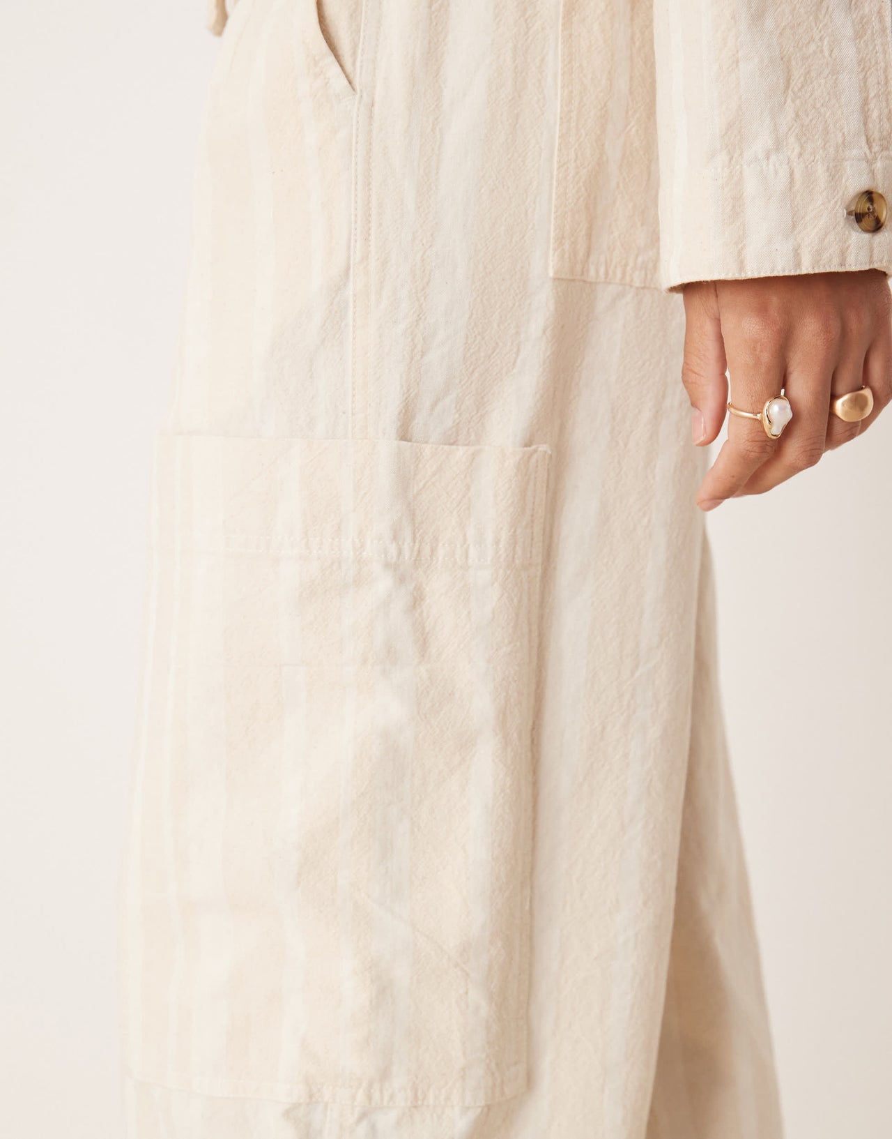 ASOS DESIGN cotton barrel leg trousers with utility pockets co-ord in ecru stripe