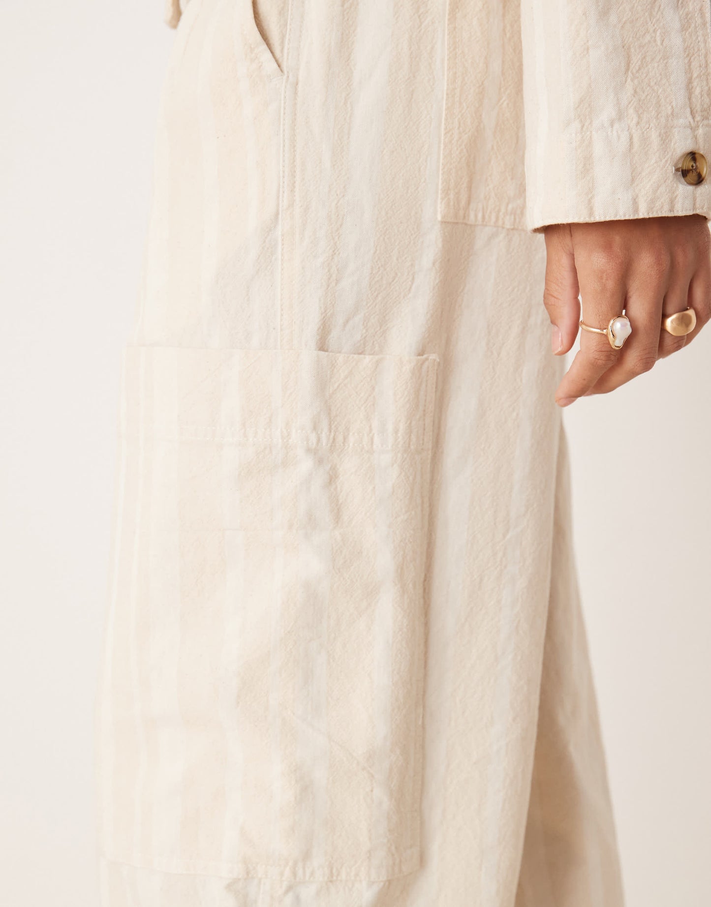 ASOS DESIGN cotton barrel leg trousers with utility pockets co-ord in ecru stripe