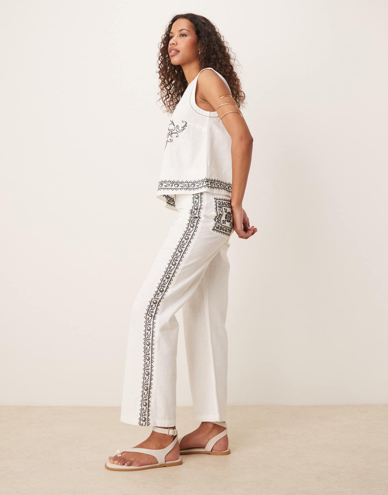 ASOS DESIGN straight leg trousers in mono embroidery co-ord