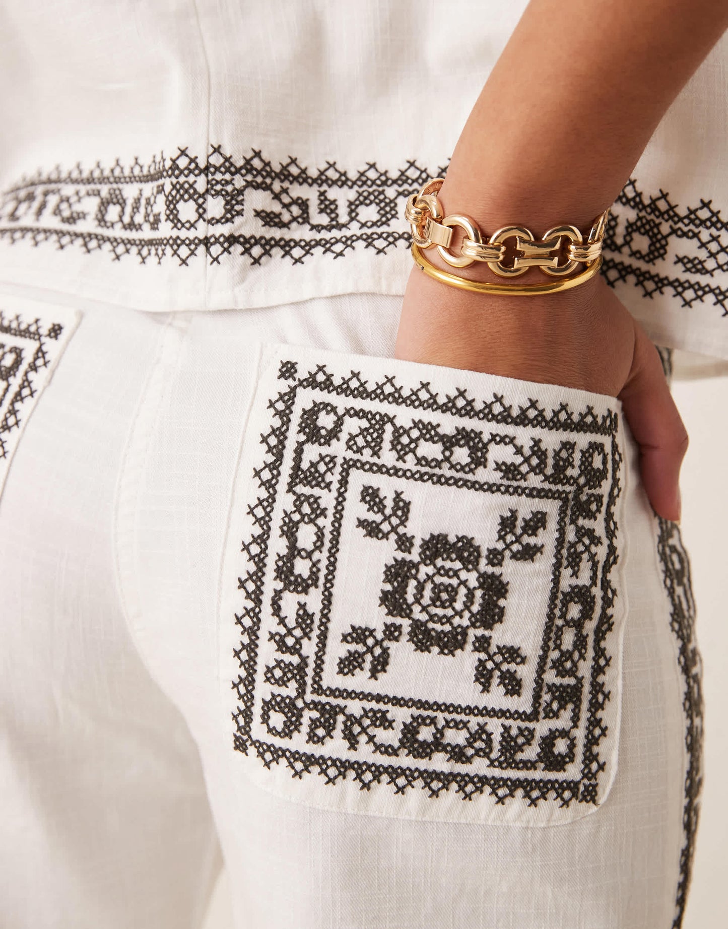 ASOS DESIGN straight leg trousers in mono embroidery co-ord