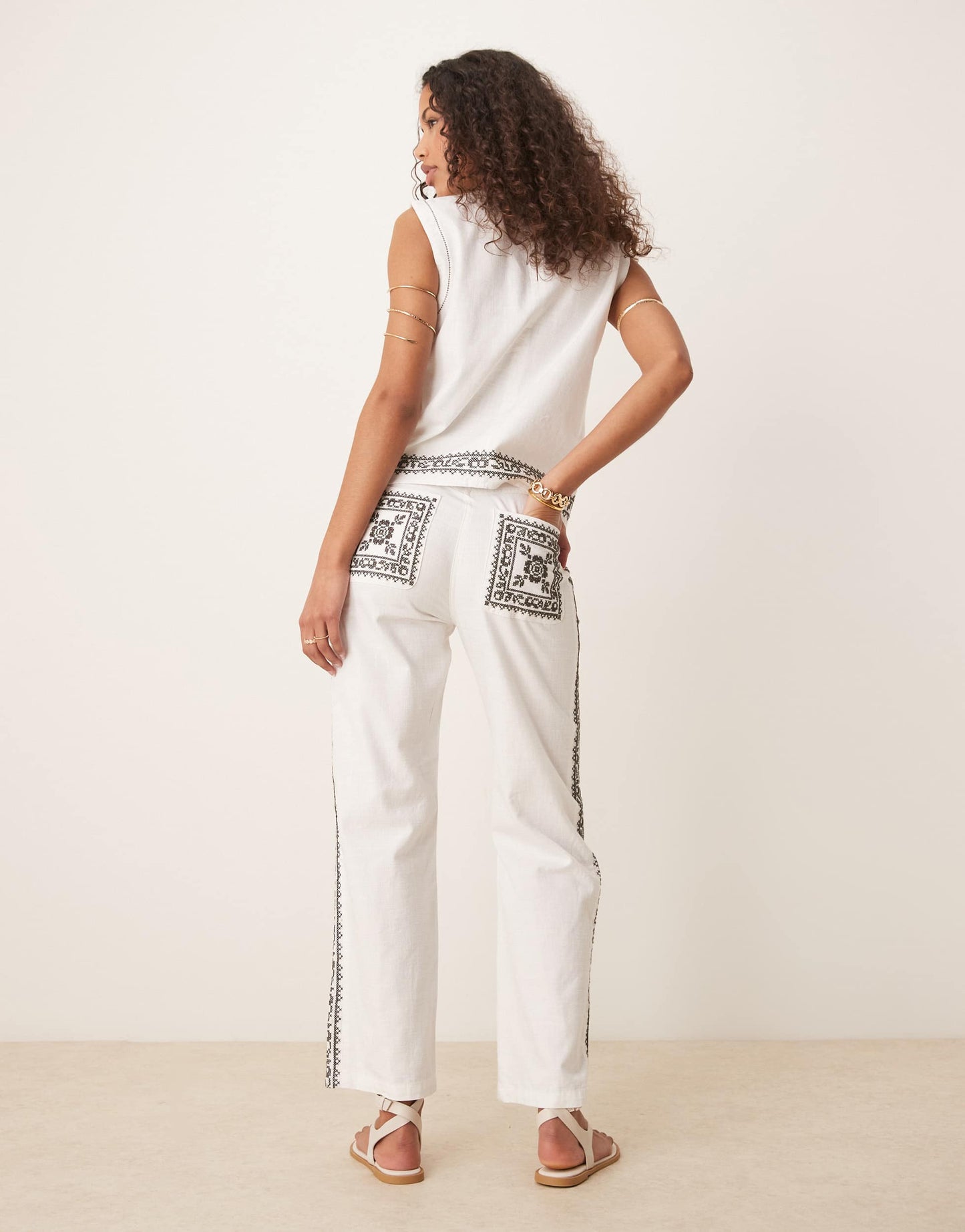 ASOS DESIGN straight leg trousers in mono embroidery co-ord