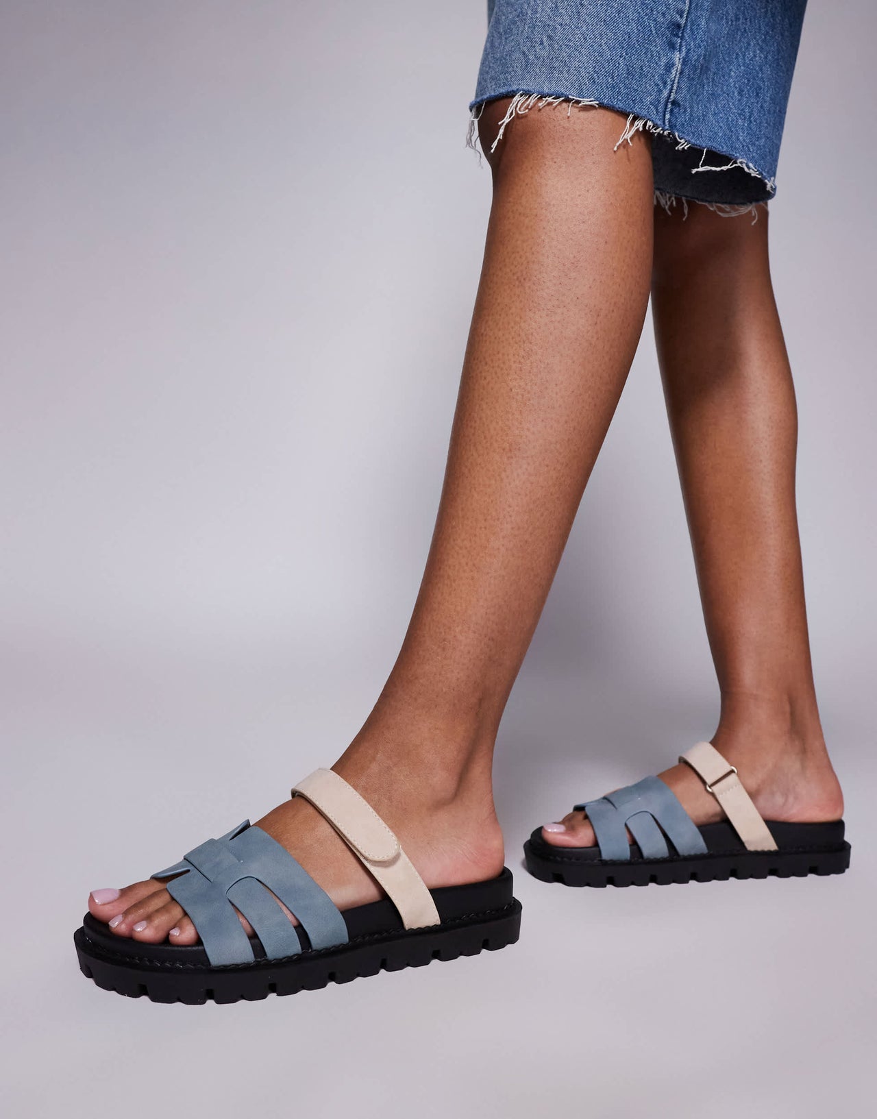 Simmi London Adelle mule sandals with strap in blue