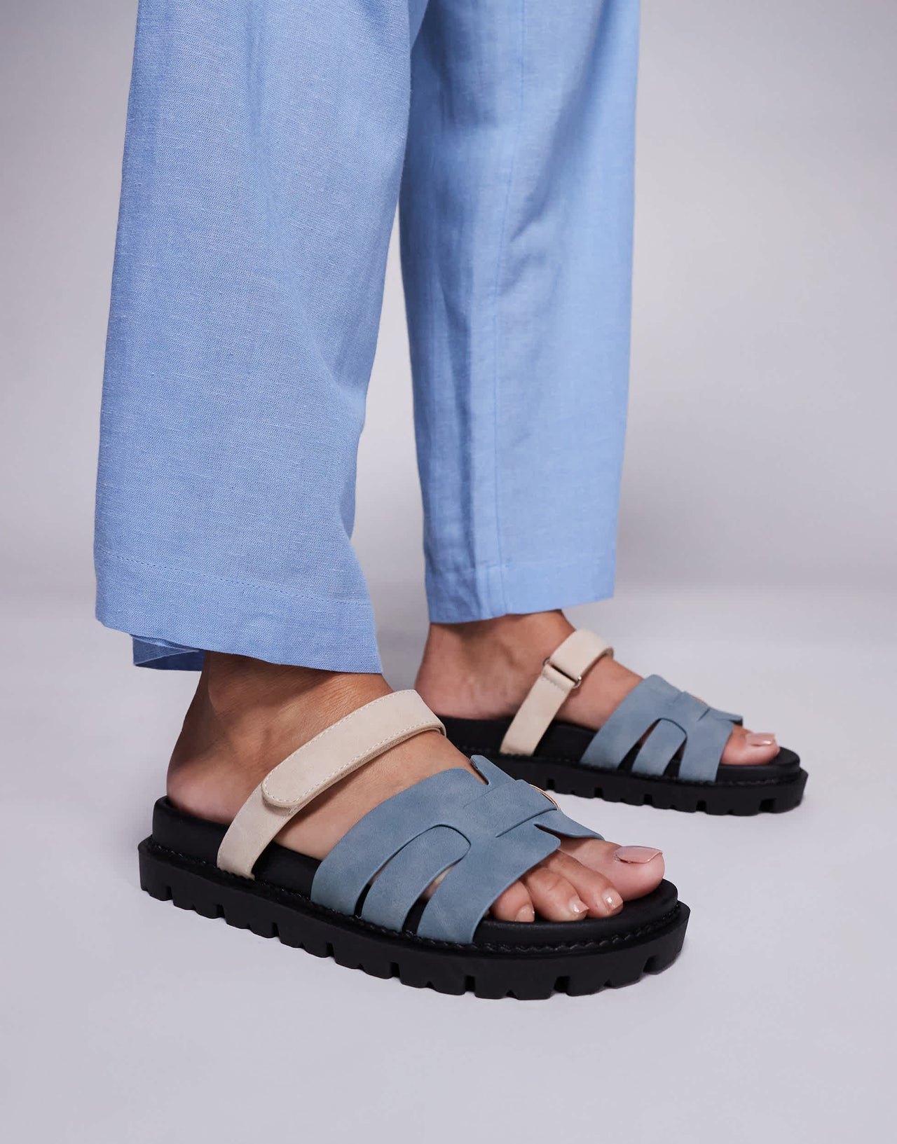 Simmi London Adelle mule sandals with strap in blue