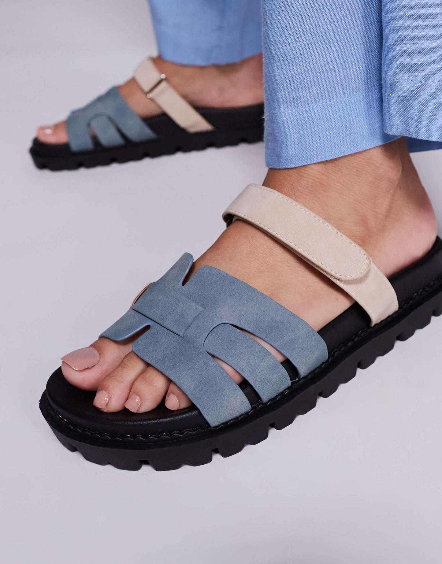 Simmi London Adelle mule sandals with strap in blue