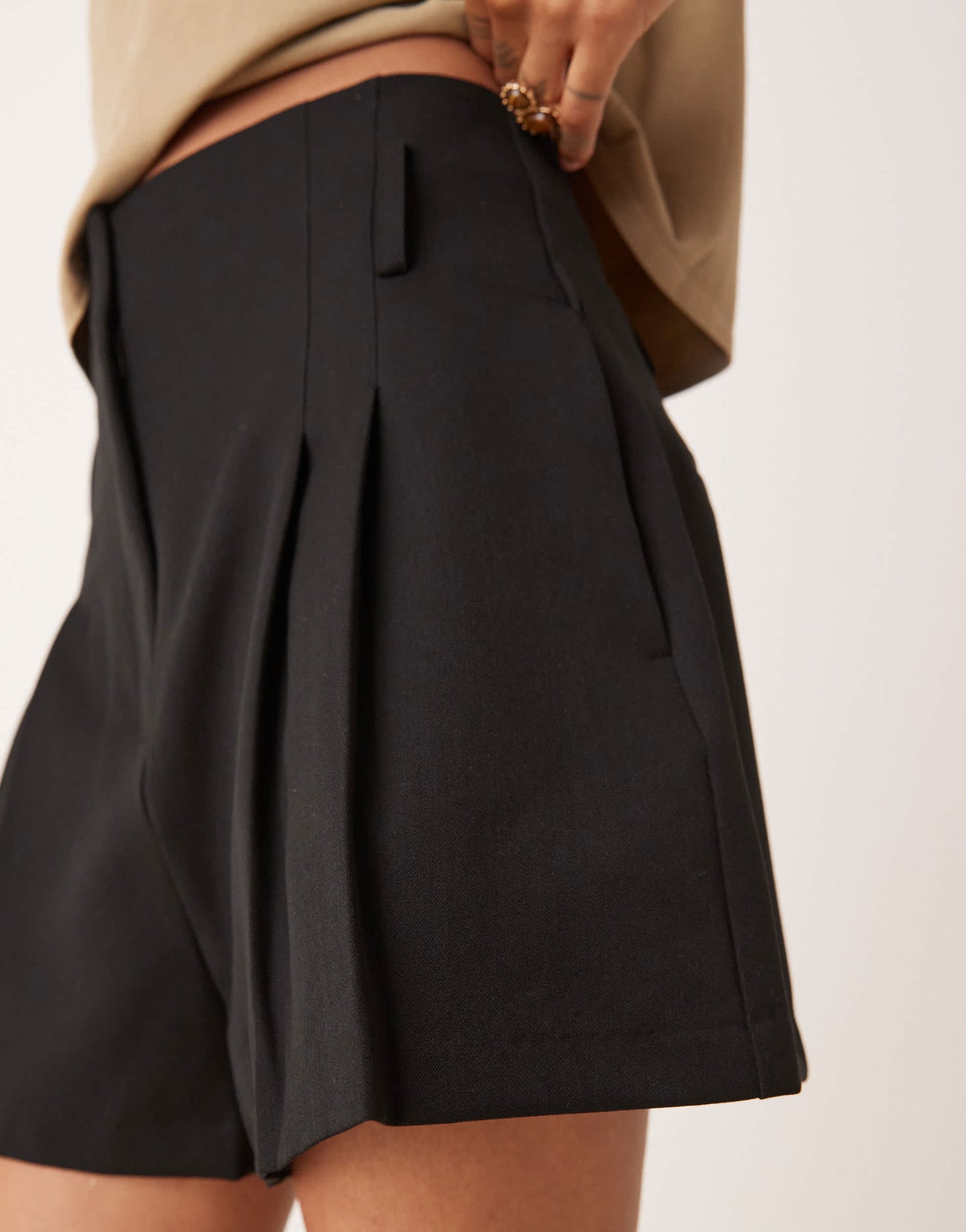 ASOS DESIGN Tall tailored high waist belted shorts in black