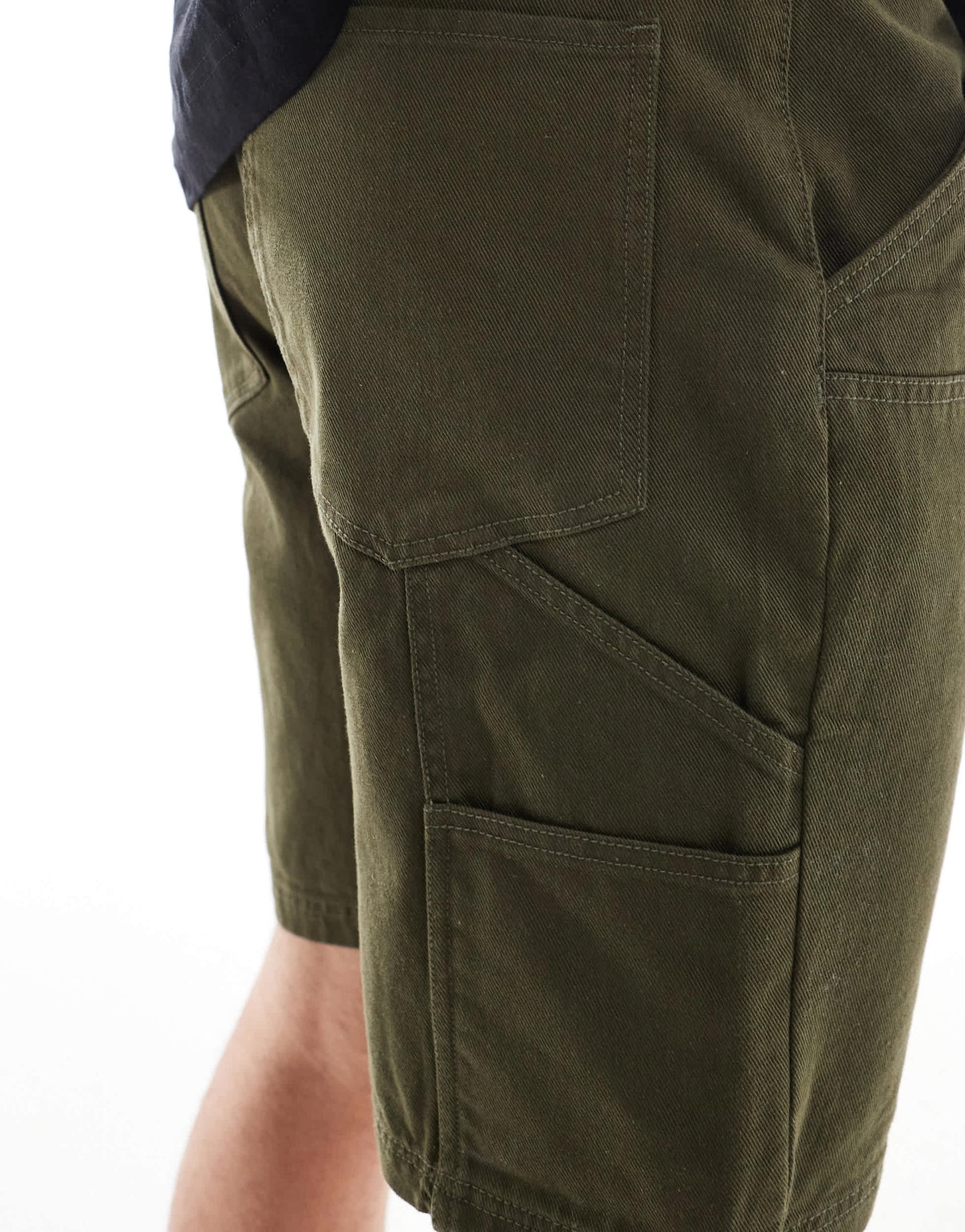 Another Influence relaxed fit carpentar shorts in khaki