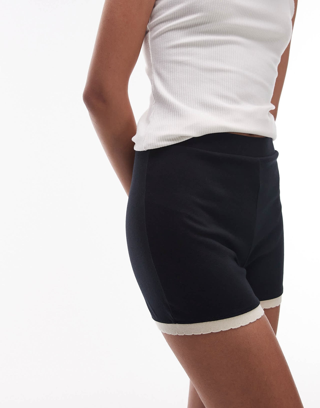 Topshop co ord contrast frill edge shorts in black